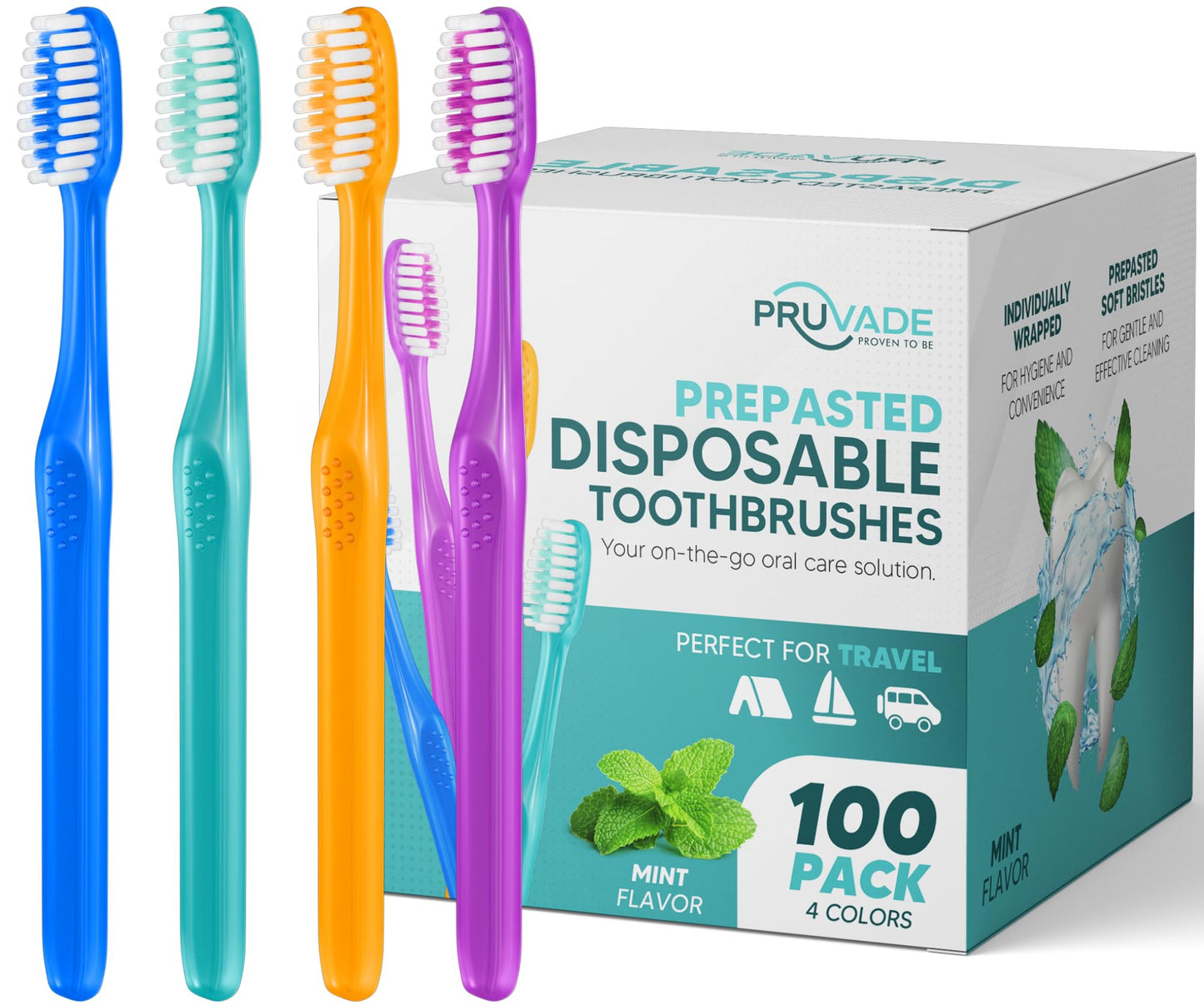 144 Pack Disposable Toothbrushes with Toothpaste - Prepasted Mint | Prepasted Toothbrushes - Individually Wrapped Single Use Waterless Tooth Brush with Soft Bristles for Hotel, Camping, Travel