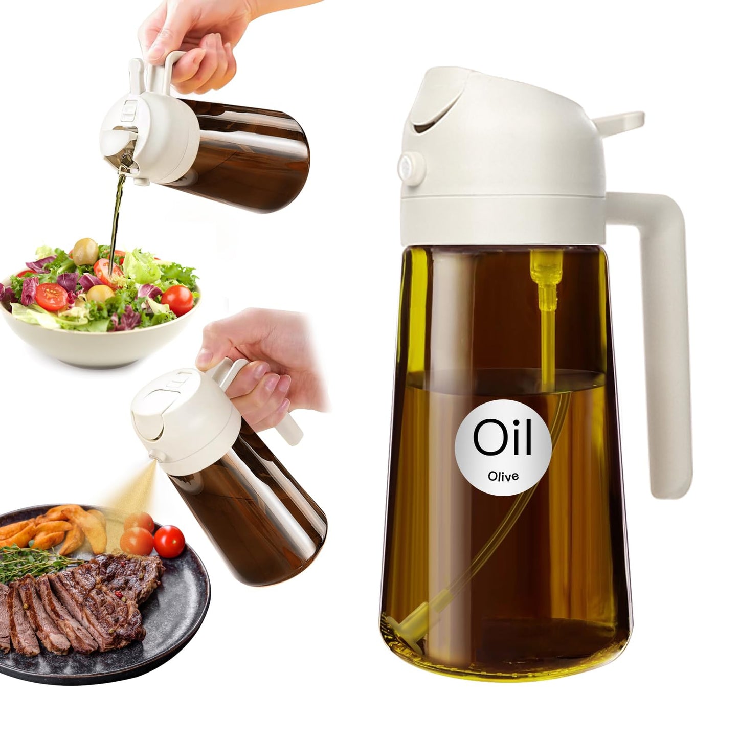 YARRAMATE 16oz/470ml Light Blocking Oil Sprayer for Cooking (Black) | Food-Grade 2 in 1 Olive Oil Dispenser Bottle for Kitchen, Premium Dark Amber Glass Oil Bottle for Air Fryer, BBQ