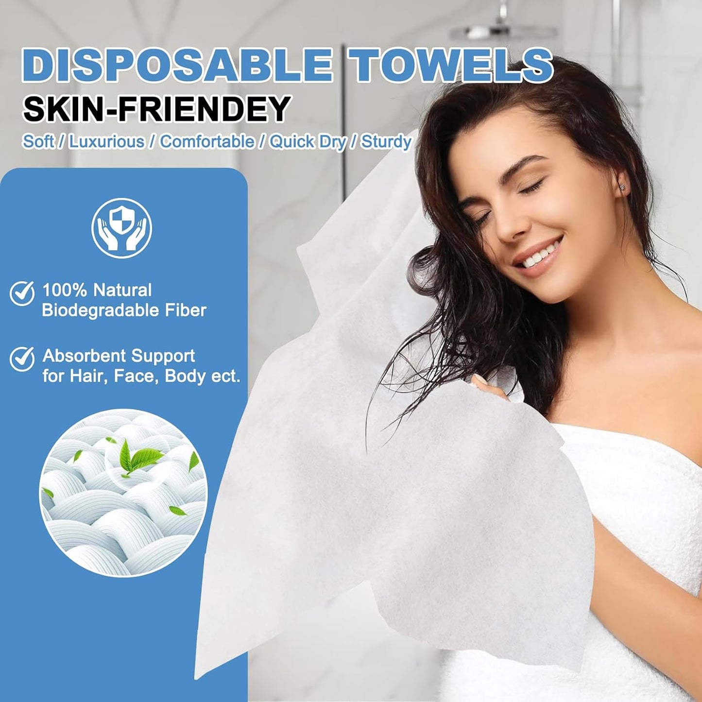 Disposable Towels 50 Count, 32"x16" Ultra Absorbent & Soft Disposable Body Towels, Single-Use Cleaning Towels, Suitable for Home, Salon, Travel, Comping, Gym, Pet, Bulk Towel