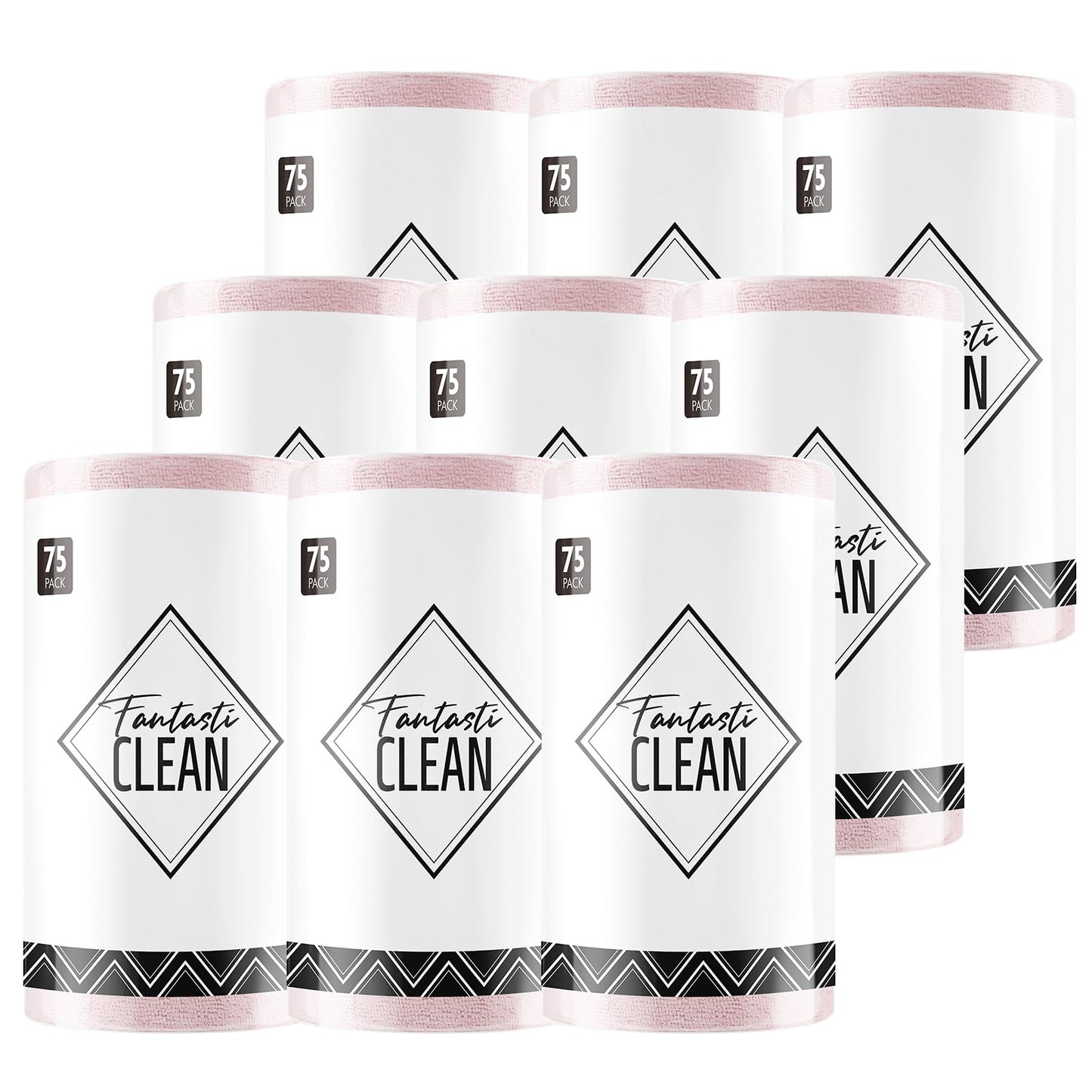 Fantasticlean Microfiber Cleaning Cloth Roll -75 Pack, 12" x 12" (Pink) | Super Absorbent, Lint-free, Tear-away Microfiber Towel Roll, for All-Purpose Cleaning, Reusable Alternative to Paper Towels