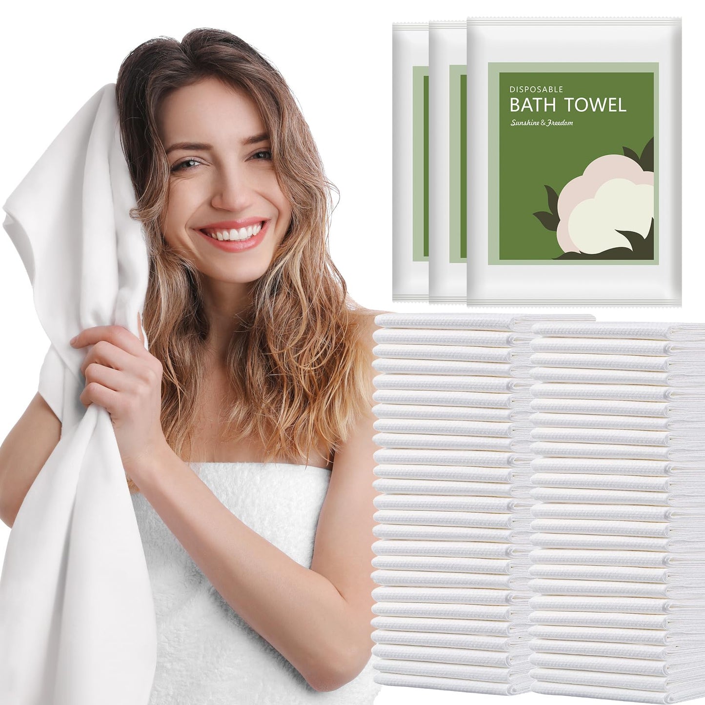 25pack 55" x 27.5" Ultra-Soft and Quick Dry Disposable Bath Towels | Portable Salon Towels for Travel Sauna Spa Beach Gym
