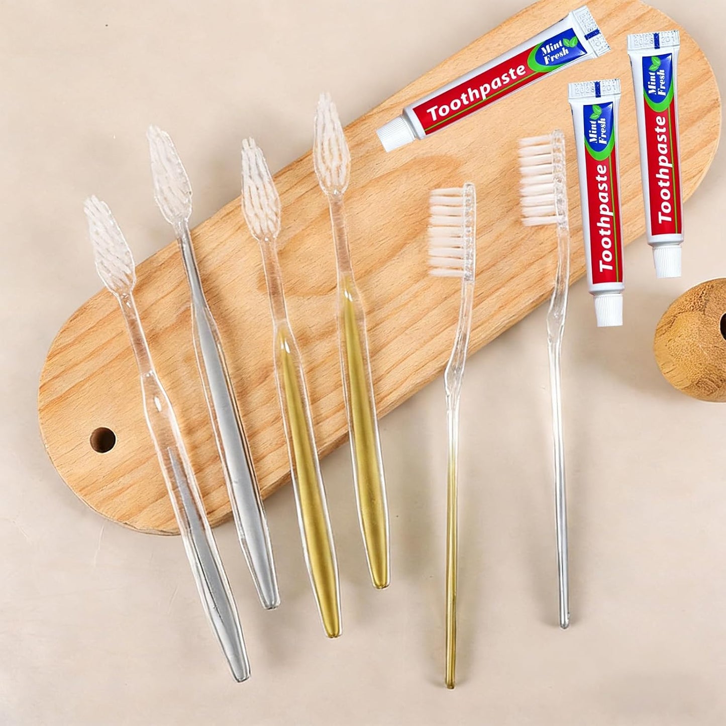 50 pcs Disposable Toothbrushes with Toothpaste, 2 Color Toothbrushes and Toothpaste 10g, Bulk for Homeless, Travel, Hotel,Charity