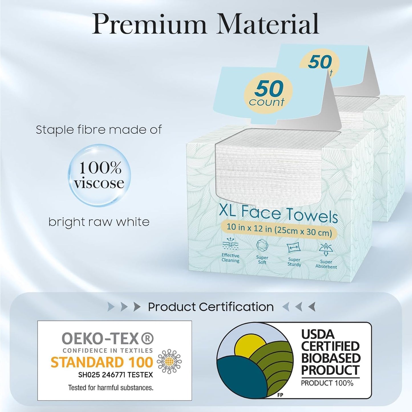 Fygrip 2 Pack of 50 count XL Disposable Face Towels 10” x 12” | 100% Viscose Fibre, Soft & Skin Friendly Face Towelettes Disposable, Facial Tissue Wipes for Women Cleansing