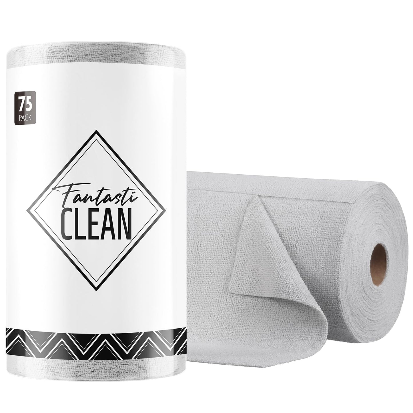 Fantasticlean Microfiber Cleaning Cloth Roll -75 Pack, 12" x 12" (Pink) | Super Absorbent, Lint-free, Tear-away Microfiber Towel Roll, for All-Purpose Cleaning, Reusable Alternative to Paper Towels