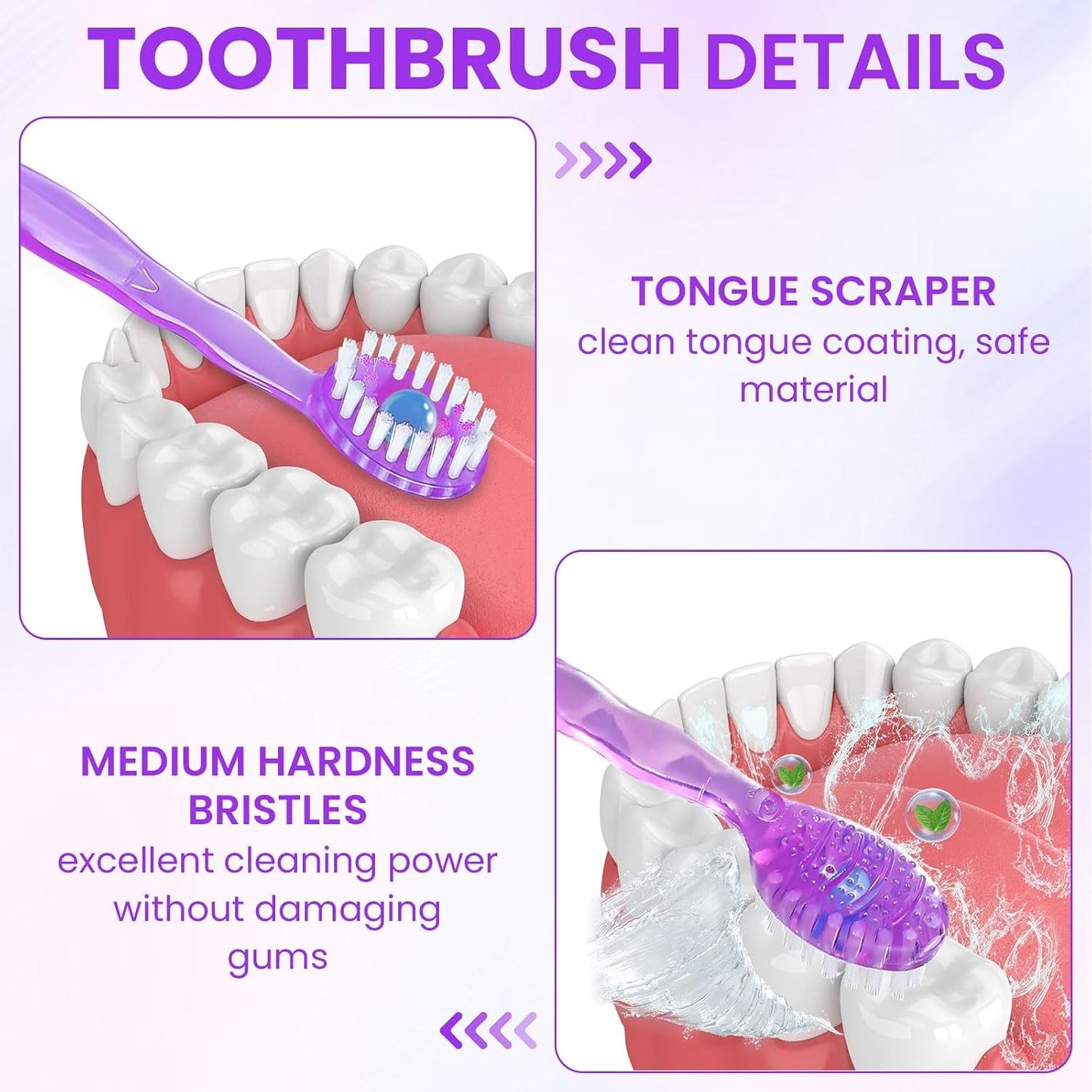 48 Pack 5-in-1 Mini Toothbrush Disposable, Prepasted Toothbrushes | Waterless Disposable Toothbrushes with Toothpaste, Floss, Tongue Scraper & Toothpick, for Travel, Hotel, Camping