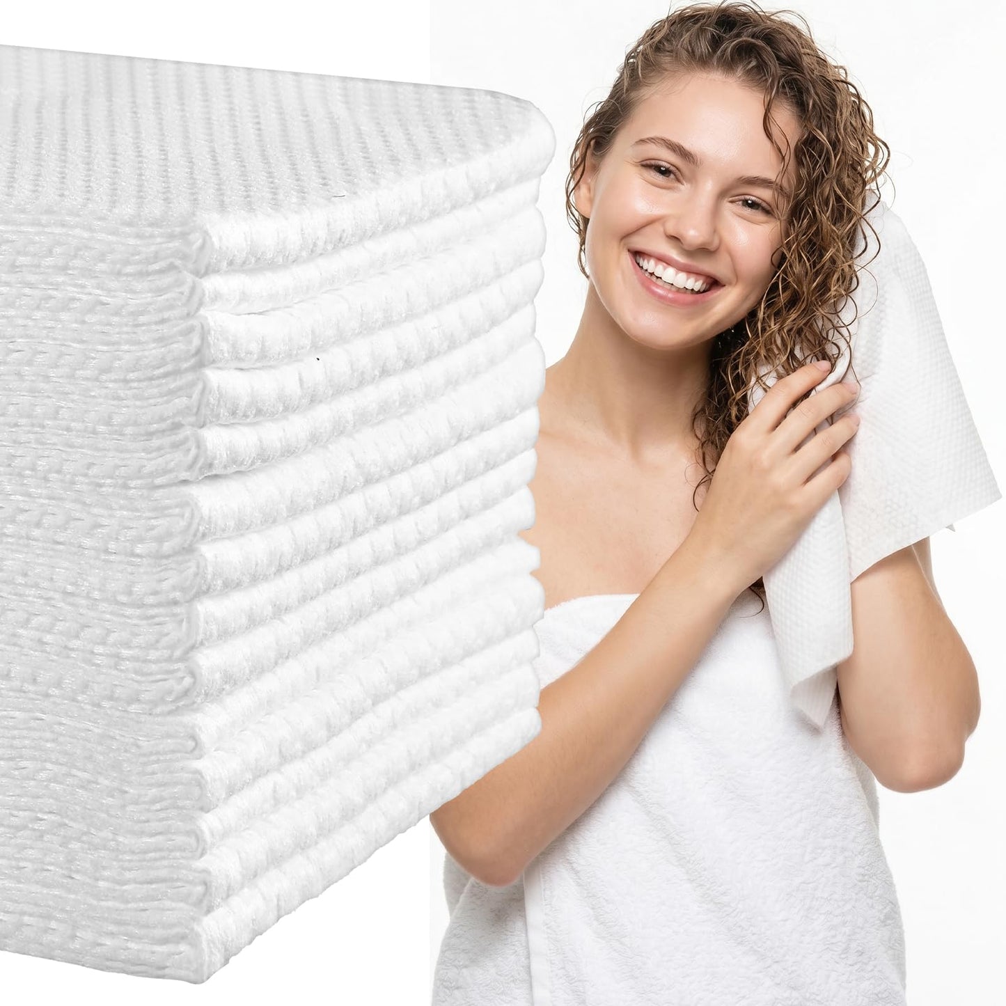 Molain 100Pcs Disposable Bath Hair Towels, Pure Cotton Absorbent Large Luxury Tissues, 27.5" x 12" Salon Spa Towels for Massage Yoga Camping Trips (White)
