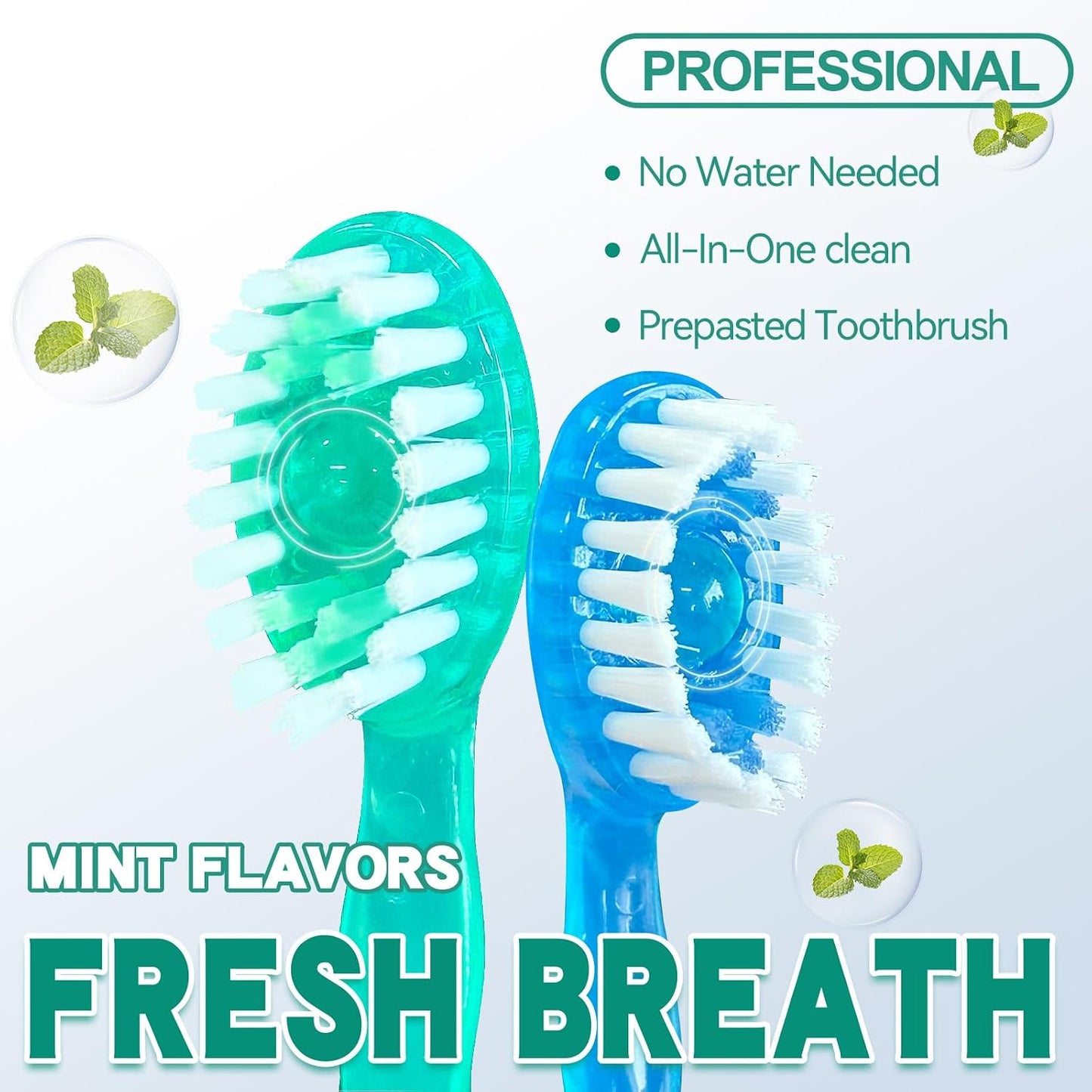 Mini Dispoasble Toothbrush with Toothpaste&Toothpick-24 Packs | Prepasted Travel Toothbrush - Fluoride Free, No Rinsing,5-in-1 with Floss Pick Tongue Cleaner for Braces Travel Camping