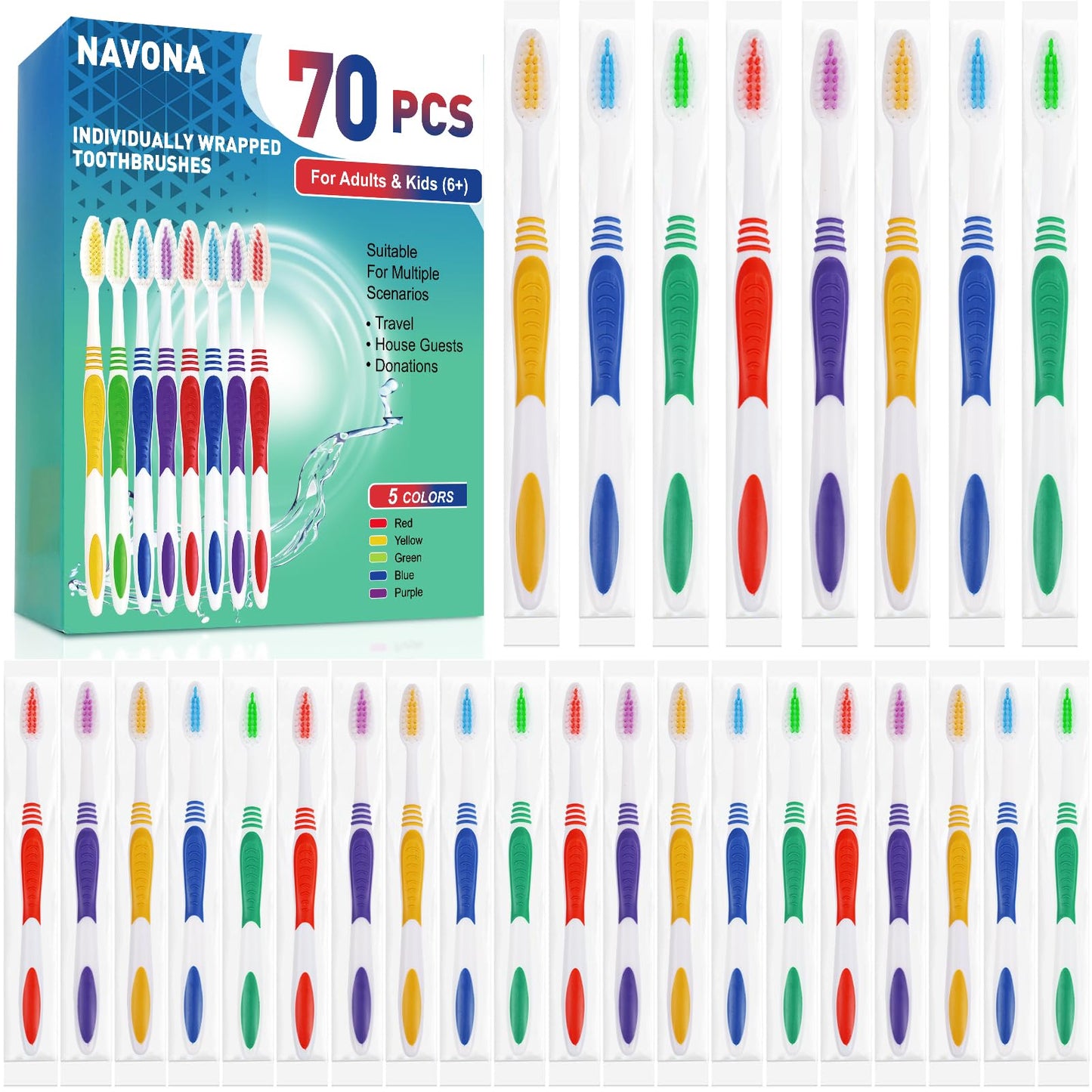30 PCS Disposable Toothbrushes Pack, Bulk Toothbrush Individually Wrapped | Medium Soft Bristle Toothbrush, Kids Toothbrushes, Ergonomics Handle, Perfect for Travel Hotel Donation