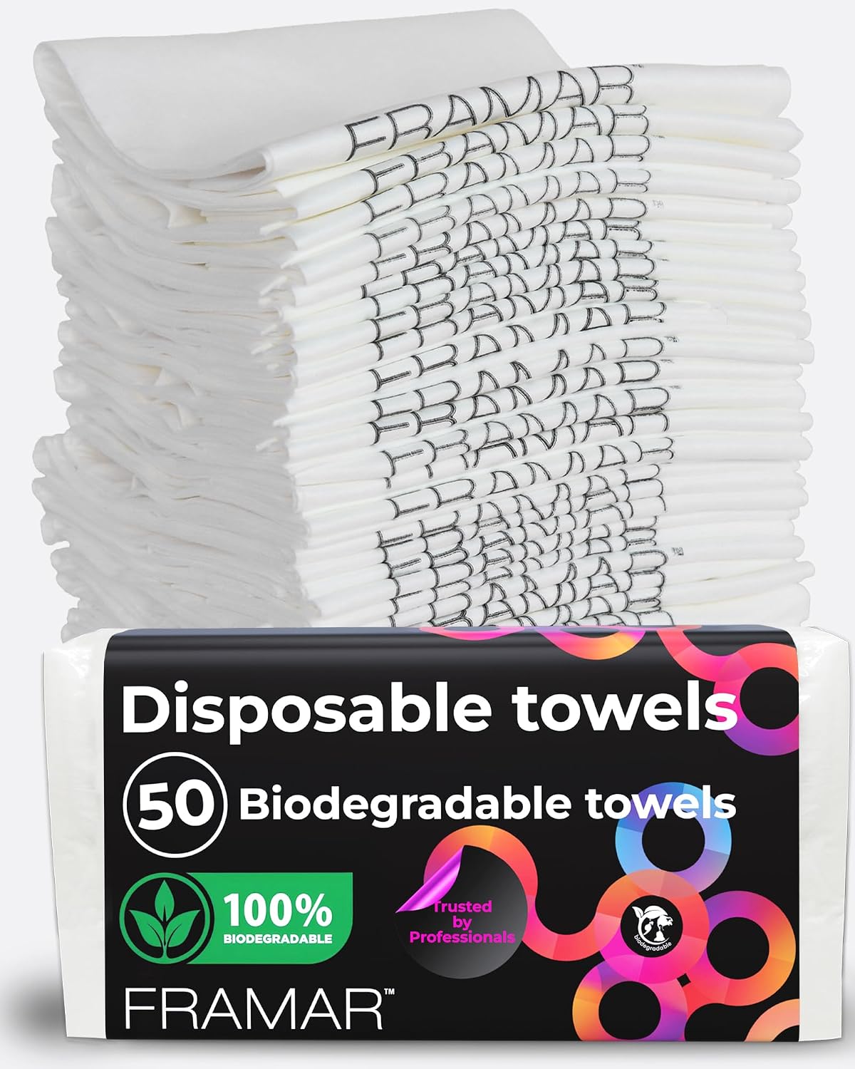 FRAMAR Biodegradable Salon Towels for Hair Stylist, Hair Towels for Women | Disposable Towel, Salon Towel, for Spa, Barber, Gym, Super Absorbent and Extra Soft, 50 Count