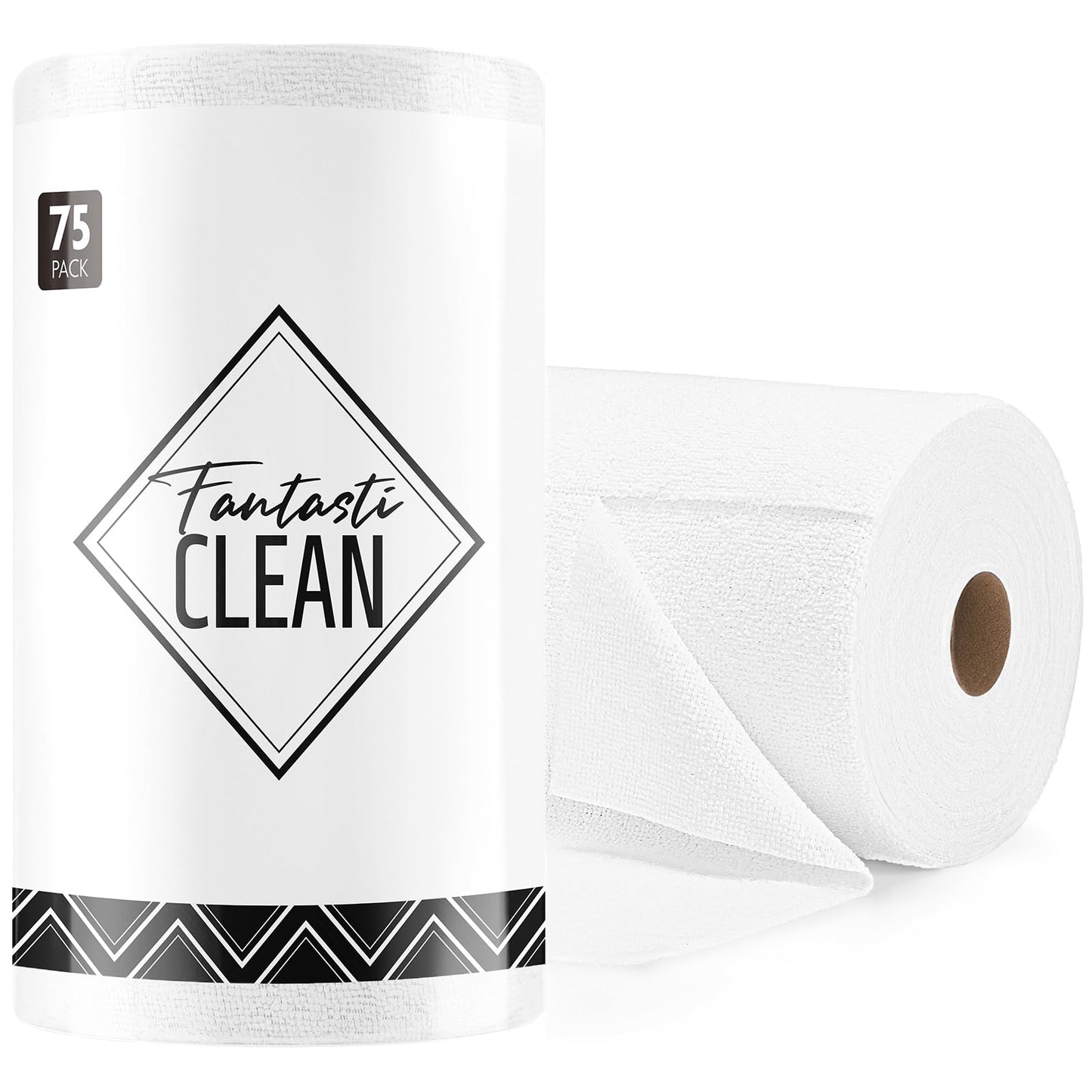 Fantasticlean Microfiber Cleaning Cloth Roll -75 Pack, 12" x 12" (Pink) | Super Absorbent, Lint-free, Tear-away Microfiber Towel Roll, for All-Purpose Cleaning, Reusable Alternative to Paper Towels