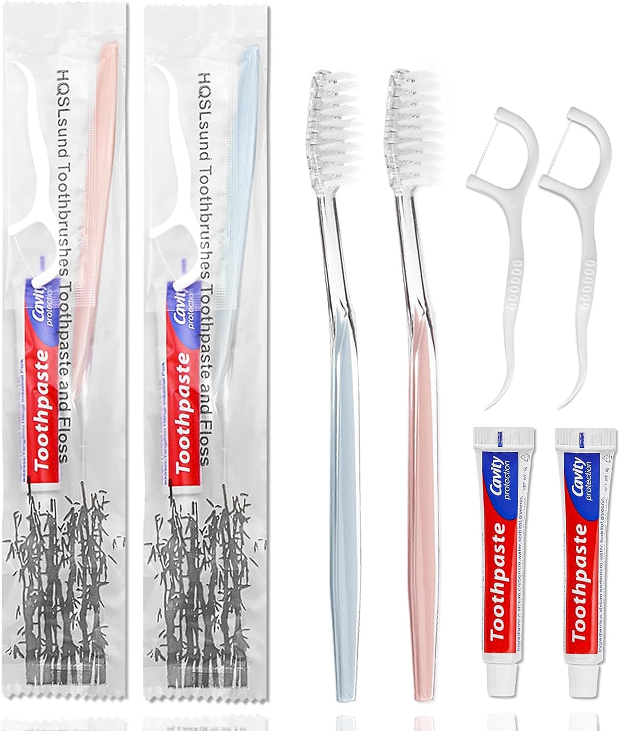 200pcs Disposable Toothbrushes with Toothpaste Floss, 2 Colors | Individually Wrapped, Disposable Toothbrush, 10g Toothpaste, Floss Pick, Bulk Toothbrush Kit for Homeless, Airbnb, Hotel