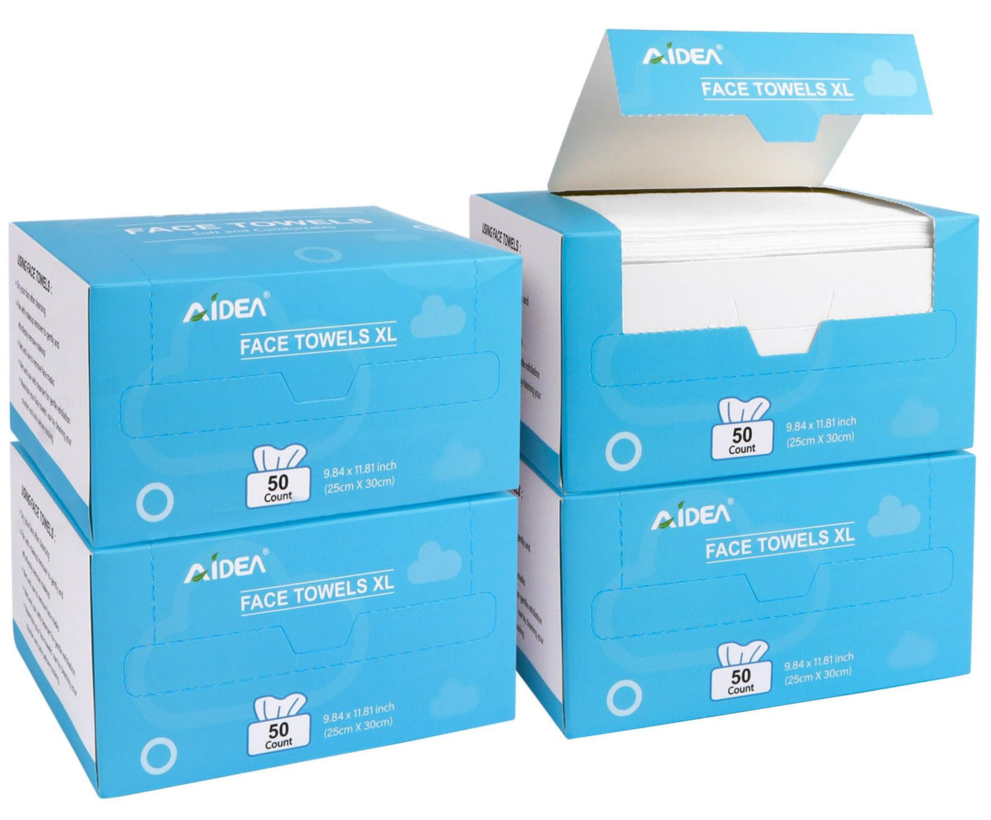 AIDEA Face Towels Disposable-50Ct, Face Cloths for Sensitive Skin | Facial Cleansing Wipes, Facial Towelettes for Makeup Removing, Nursing, Travel, Dry Wipes