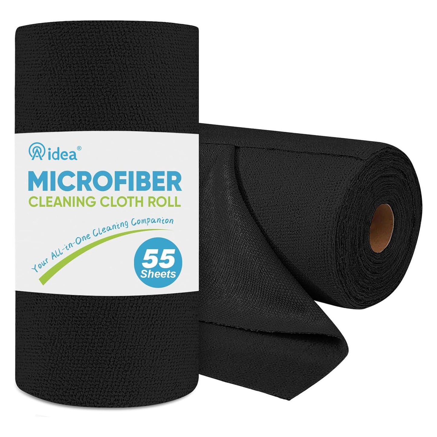 AIDEA Microfiber Cleaning Cloth Roll, Blue Shop Towels 55 Sheets 11×9" | Reusable Paper Towels, Microfiber Towels for Cars, Microfiber Rags for Automotive,Workshop, House, Kitchen, Cleaning Supplies