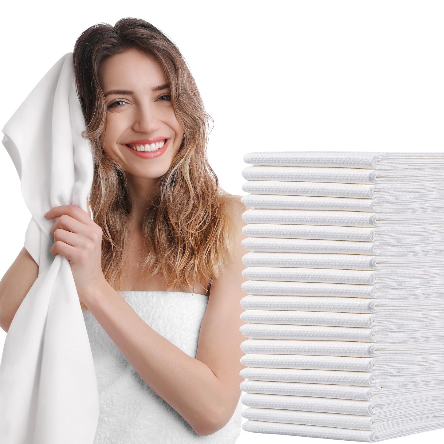 50pc Disposable Large Luxury Bath Hair Drying Towels 16"x 31.5" | Super Absorbent Towels, Salon & Spa Yoga Camping Trips for Hair, Face, Body