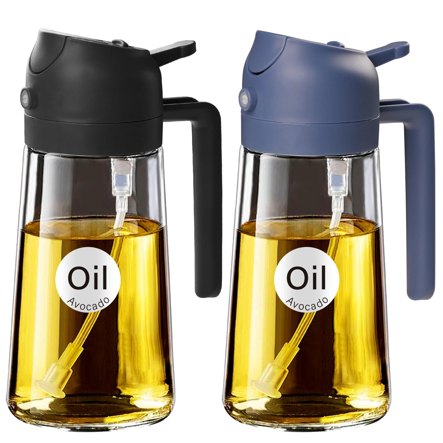 YARRAMATE 16 oz 2-in-1 Glass Olive Oil Sprayer for Cooking, Black | Food-grade dispenser bottle, 470 ml, spray and pour, portion control, stickers included, for salad, frying and BBQ
