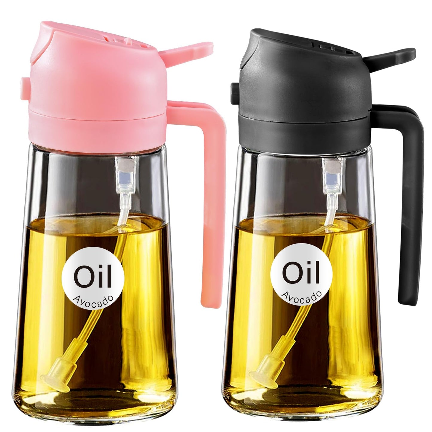 YARRAMATE 16 oz 2-in-1 Glass Olive Oil Sprayer for Cooking, Black | Food-grade dispenser bottle, 470 ml, spray and pour, portion control, stickers included, for salad, frying and BBQ