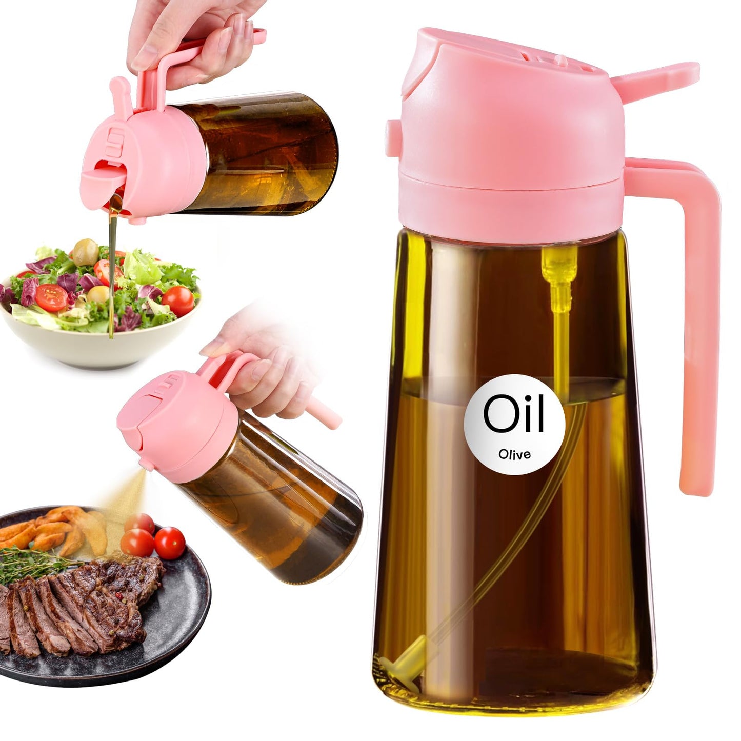 YARRAMATE 16oz/470ml Light Blocking Oil Sprayer for Cooking (Black) | Food-Grade 2 in 1 Olive Oil Dispenser Bottle for Kitchen, Premium Dark Amber Glass Oil Bottle for Air Fryer, BBQ