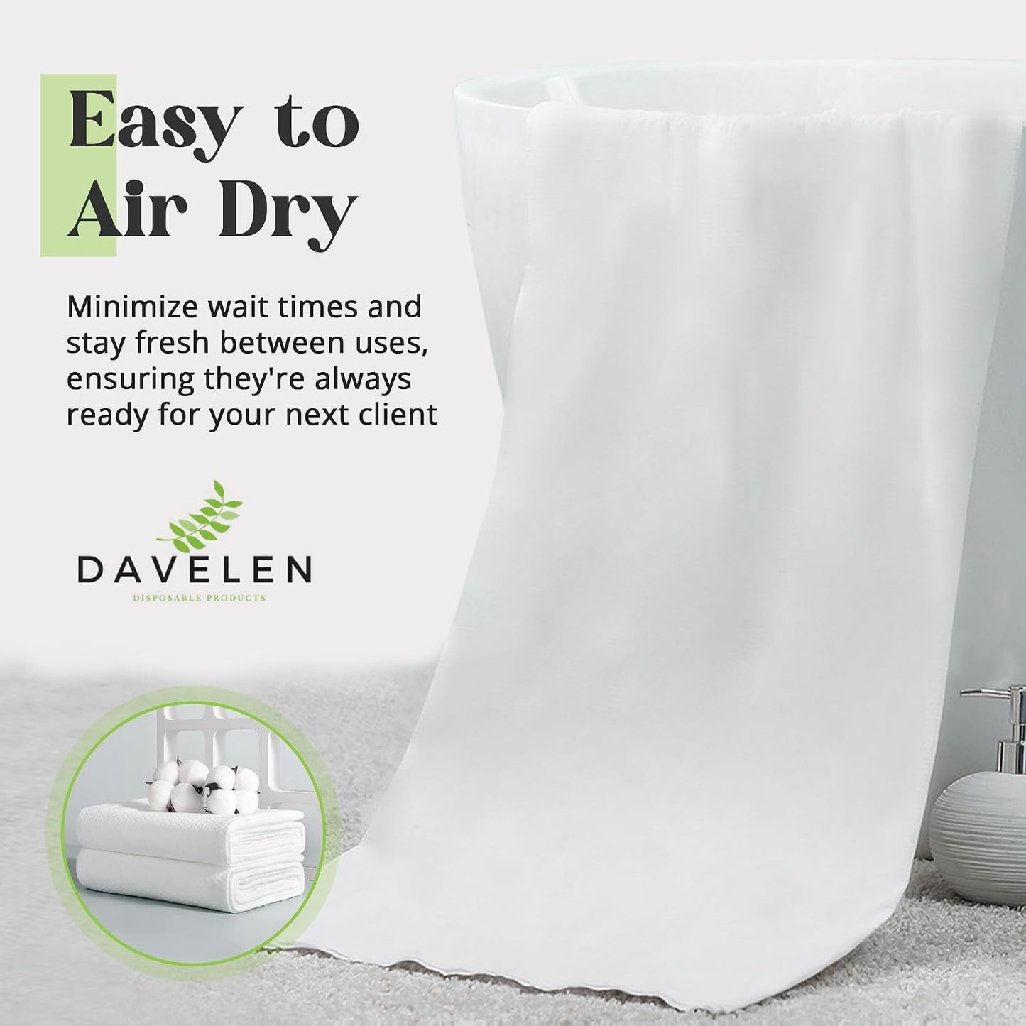 DAVELEN Disposable Large Luxury Towels (50-Count) Spa and Salon Quality Softness for Guests, Clients | Hair, Face, Body Use | Luxurious Comfort, Ecofriendly (050, 32x16 inches)