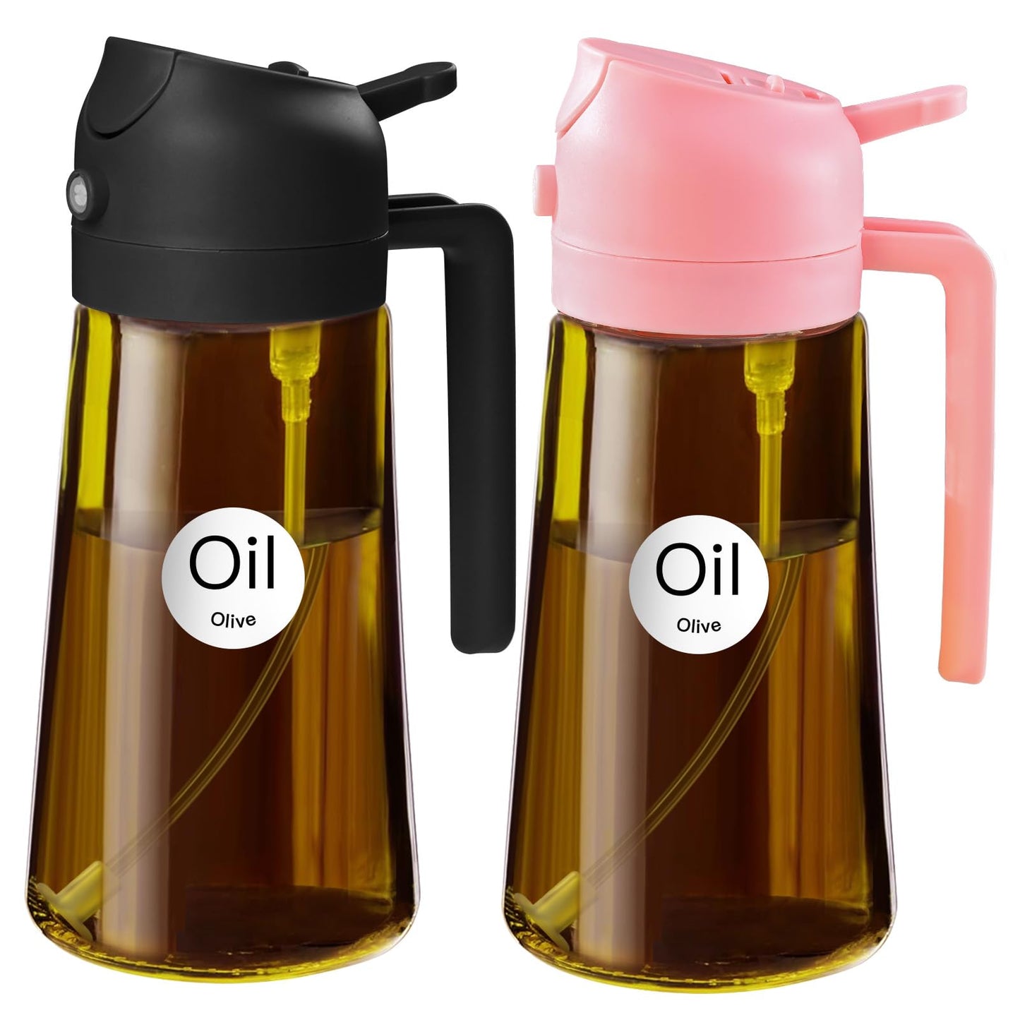YARRAMATE 16oz/470ml Light Blocking Oil Sprayer for Cooking (Black) | Food-Grade 2 in 1 Olive Oil Dispenser Bottle for Kitchen, Premium Dark Amber Glass Oil Bottle for Air Fryer, BBQ