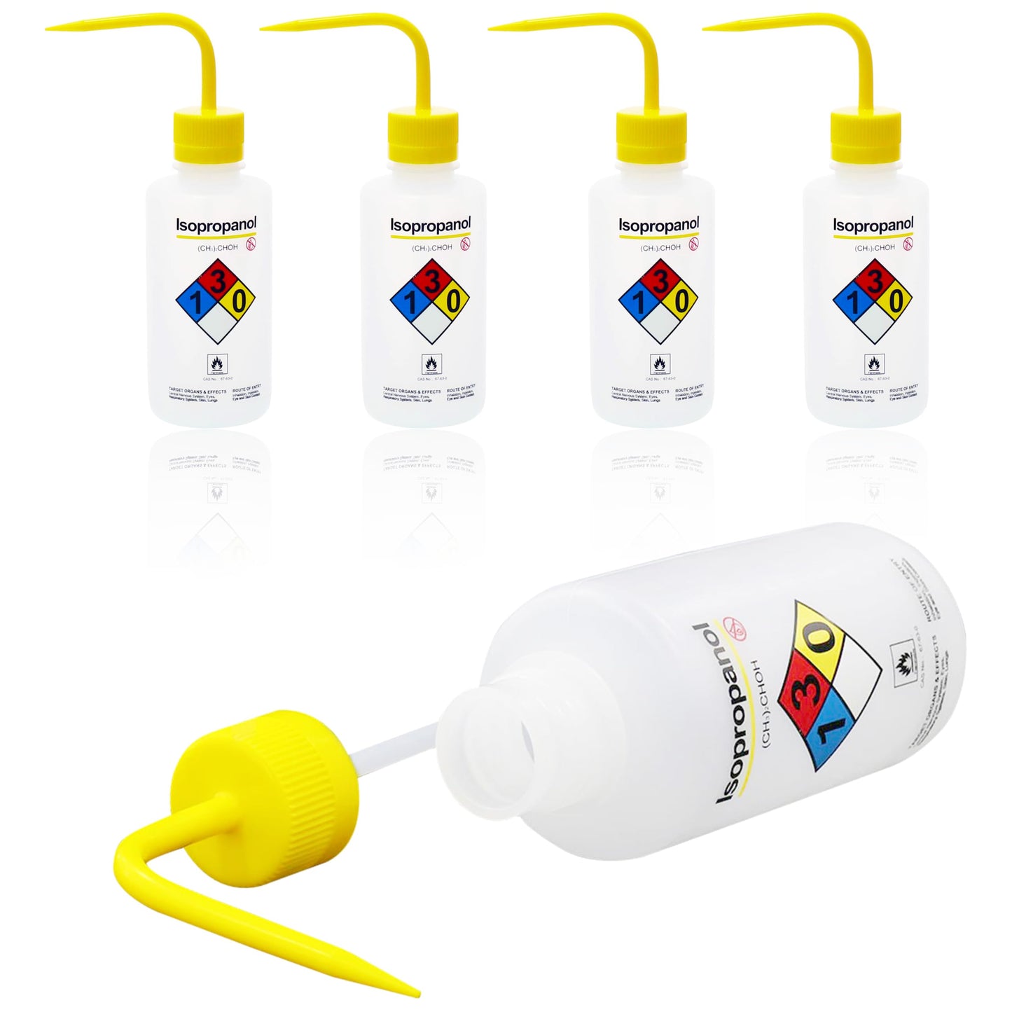 Utile Isopropanol Self-Venting Safety Wash Bottles, 4pcs of Vol.500ml, Narrow Mouth Squeeze Bottle, LDPE Material with PP Material Closure, 5511.0471.4