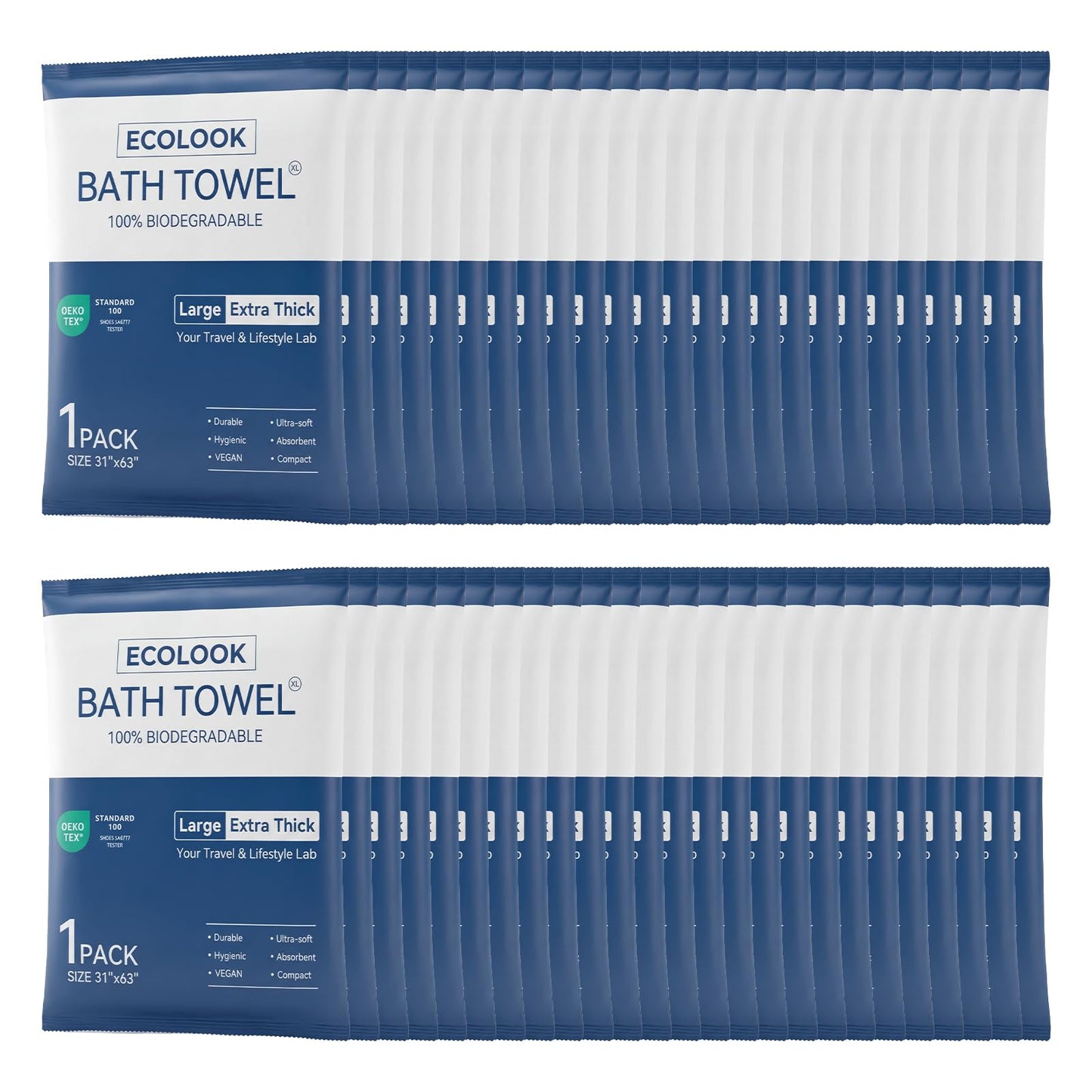 ecolook Disposable Bath Towels for Travel, 10-Pack Extra Large 31"x63" | 100GSM Plant Fiber, Dual Texture Soft & Quick-Drying Disposable Towels for Hotel Camping Beach Swimming Gym Sauna Spa