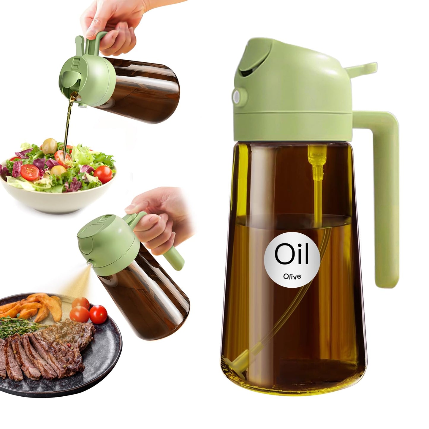 YARRAMATE 16oz/470ml Light Blocking Oil Sprayer for Cooking (Black) | Food-Grade 2 in 1 Olive Oil Dispenser Bottle for Kitchen, Premium Dark Amber Glass Oil Bottle for Air Fryer, BBQ