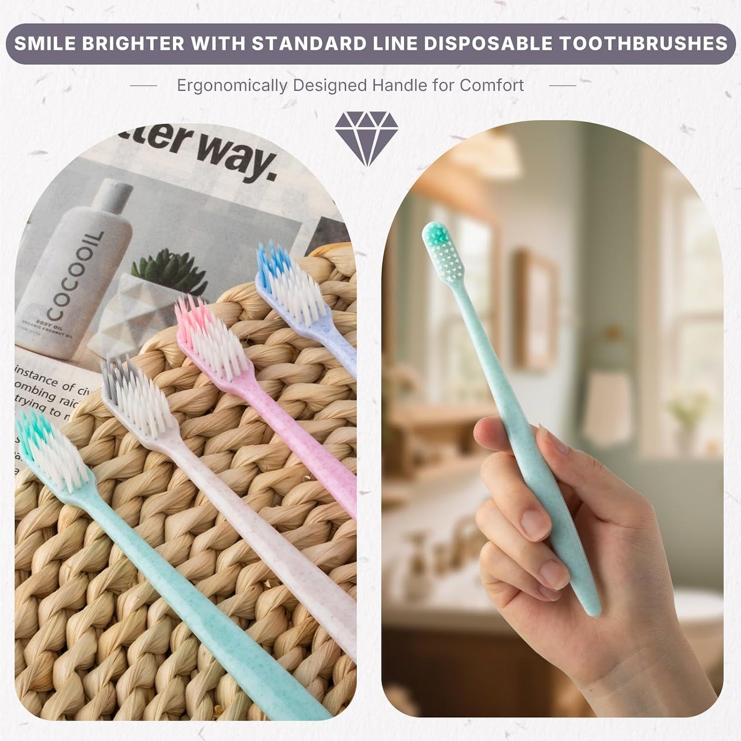 Bulk Disposable Toothbrushes, Individually Wrapped, 48 Count | Soft bristle toothbrushes, full-size handles, 4 colors; ideal for adults, kids, guests, hotels, travel, camping, hygiene kits