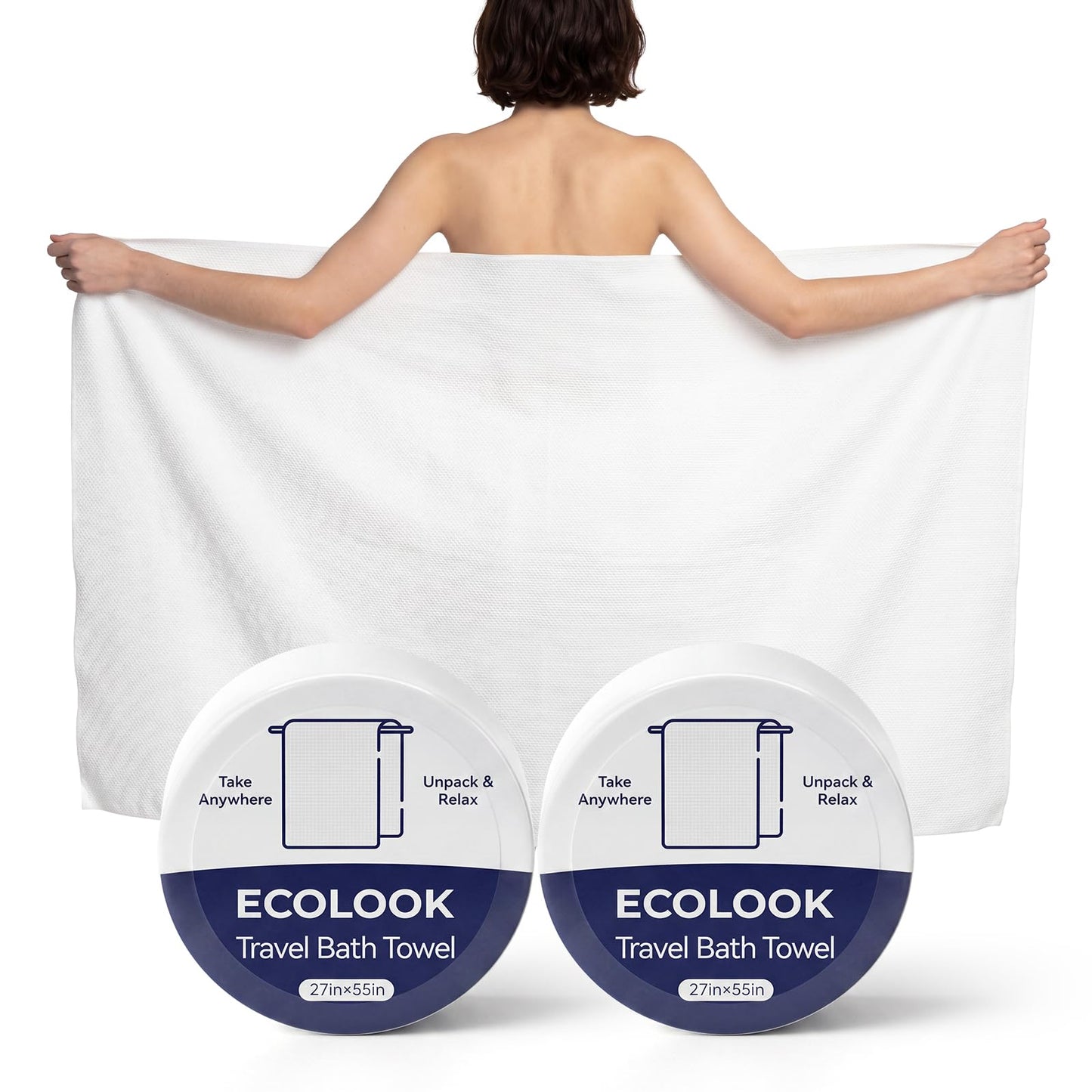 ecolook Compressed Disposable Bath Towels, 31 x 63 Inch 90GSM Ultra Thick Soft Travel Towel, Reusable Plant Fiber Towels for Camping Beach Swimming Hotel & Daily Use - 6 Pack