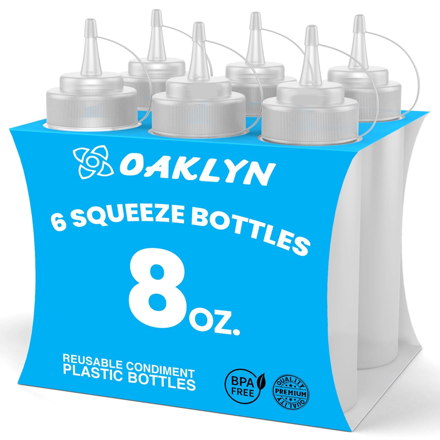 Oaklyn Squirt Bottles, BPA-Free Condiment Squeeze Bottles, 16oz, 6 Pack | For Sauces, Dressings, Oils, BBQ & Crafts – Durable, Leak-Proof, Easy to Fill & Clean