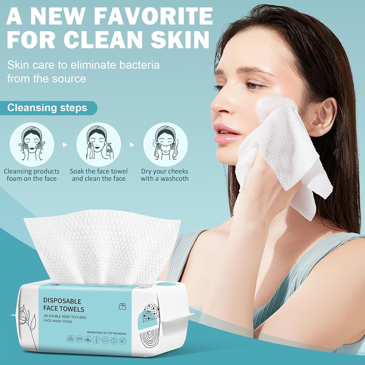 Face Towels, Disposable Face Towel 100 Count, Makeup Remover Dry Wipes, Soft Cotton Dry Wipes Facial Cloths Towelettes for Washing and Drying, Facial Tissue for Cleansing, Skincare