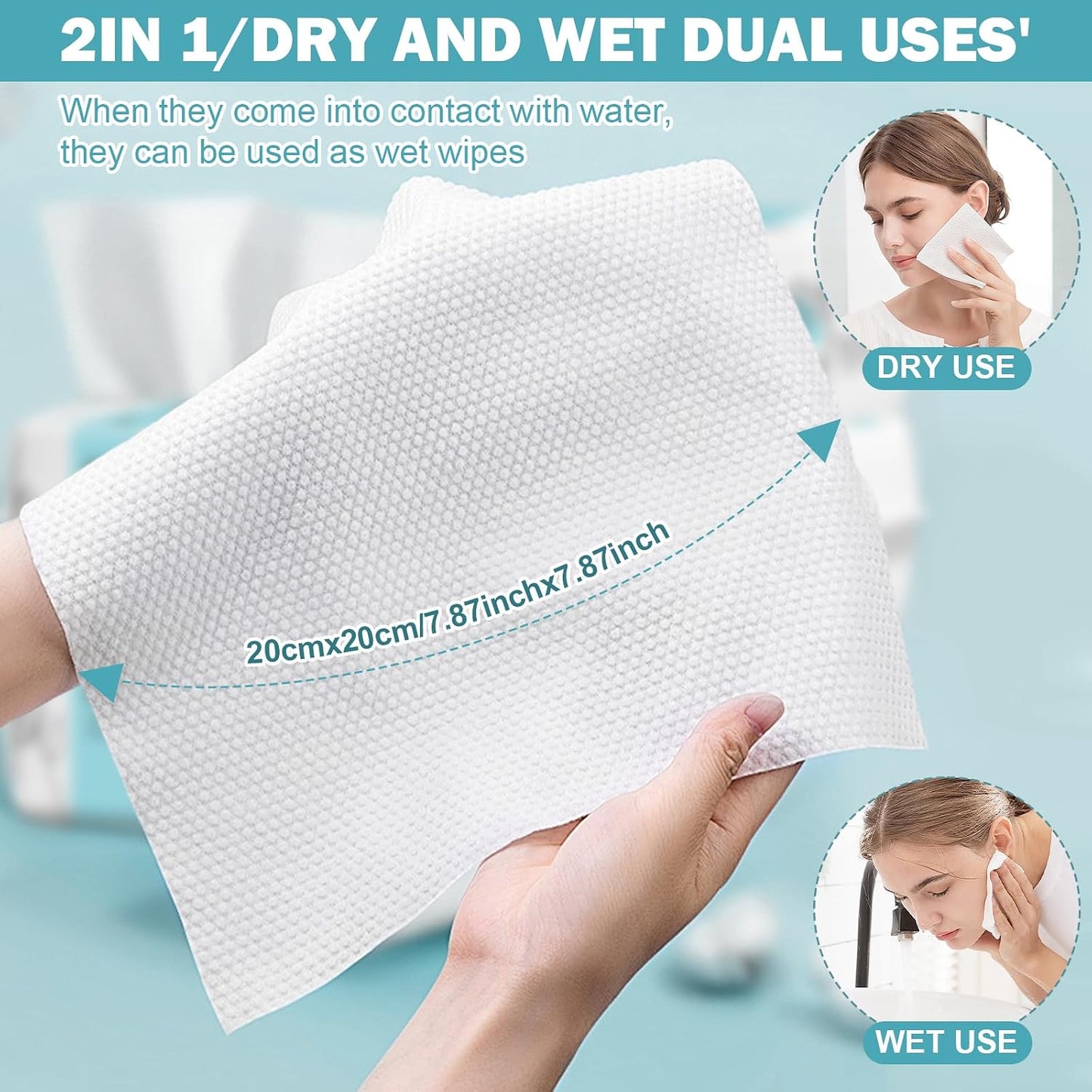 Face Towels, Disposable Face Towel 100 Count, Makeup Remover Dry Wipes, Soft Cotton Dry Wipes Facial Cloths Towelettes for Washing and Drying, Facial Tissue for Cleansing, Skincare