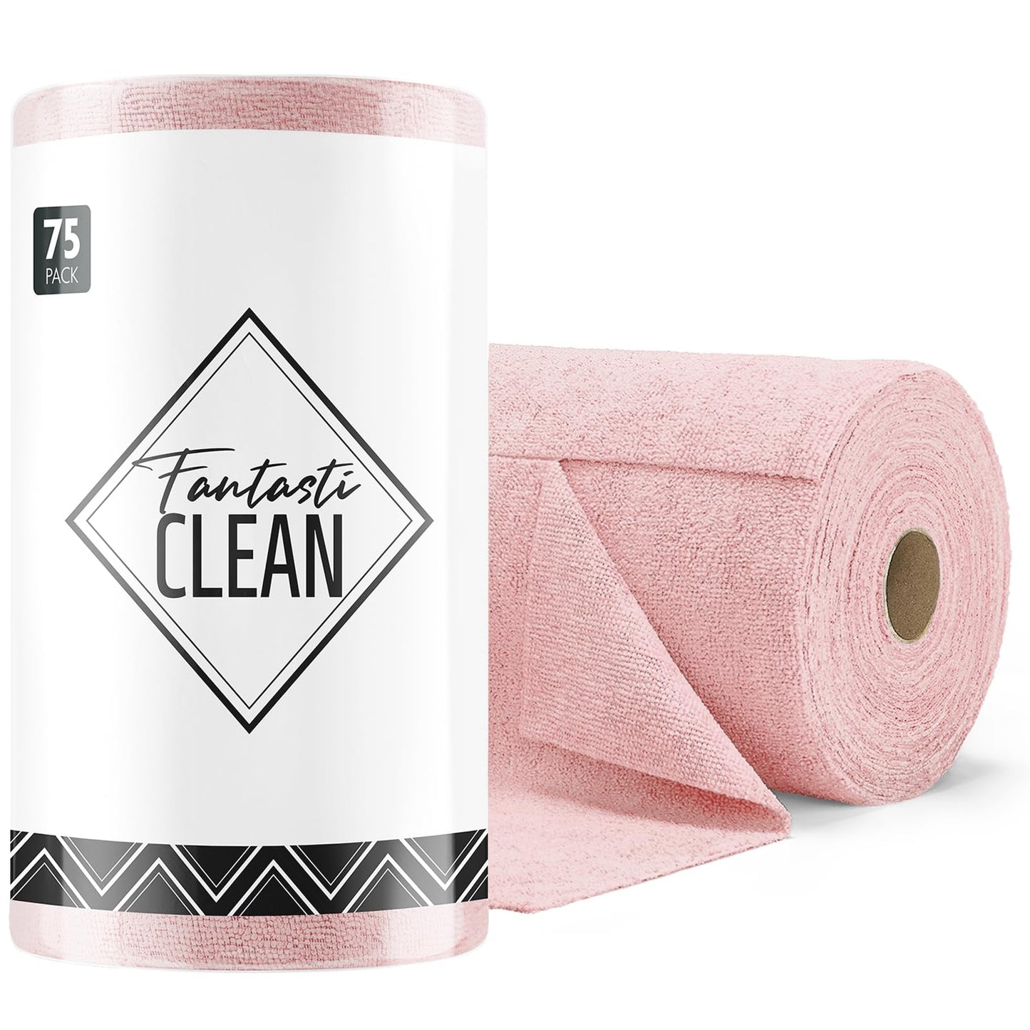 Fantasticlean Microfiber Cleaning Cloth Roll -75 Pack, 12" x 12" (Pink) | Super Absorbent, Lint-free, Tear-away Microfiber Towel Roll, for All-Purpose Cleaning, Reusable Alternative to Paper Towels