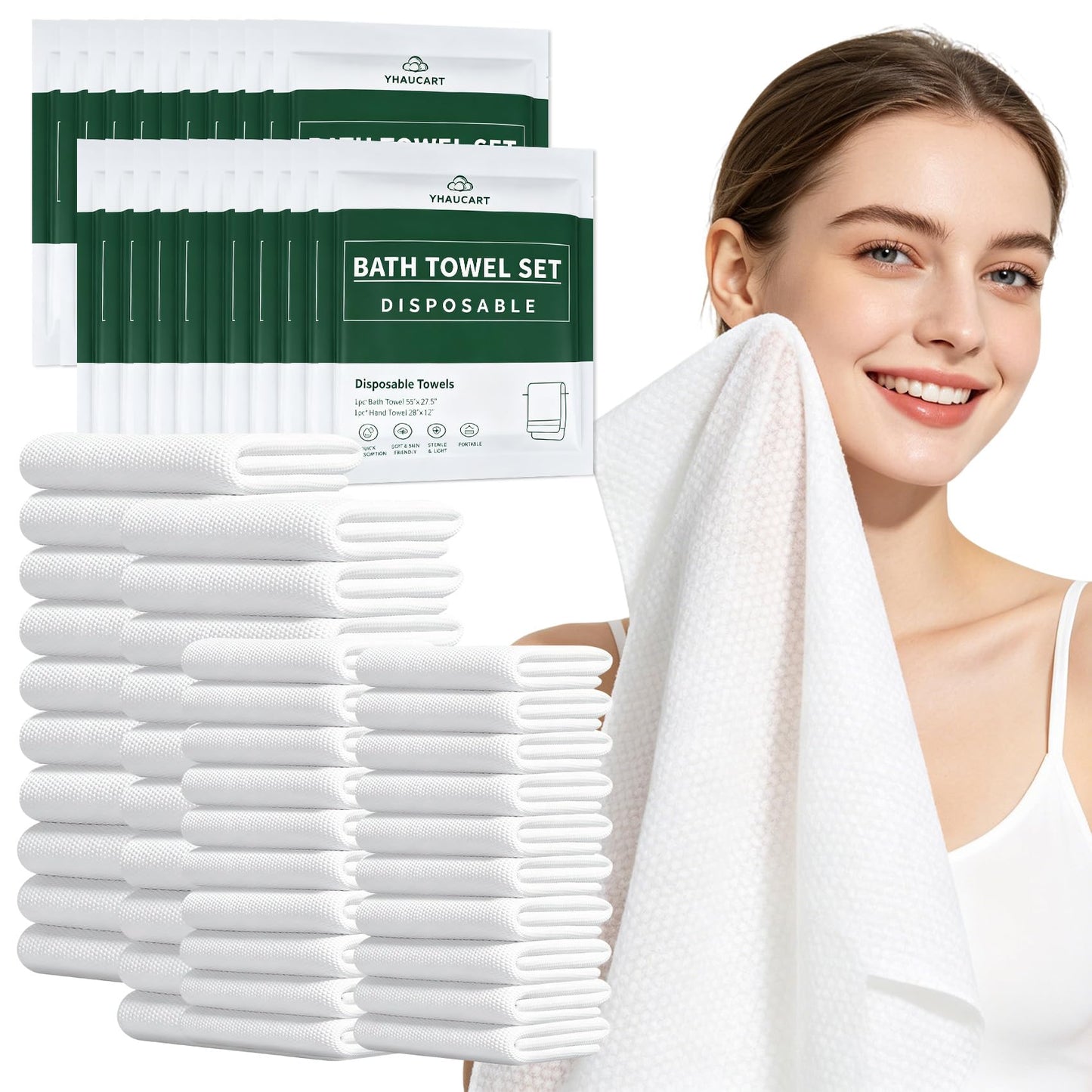 10 Pack Disposable Bath Towel Set, Large 1 Bath Towel with 1 Hand Towel | Individually Wrapped Travel Towels, Soft Absorbent Body Towels for Camping, Hotel, Gym, Beach, RV and Outdoor