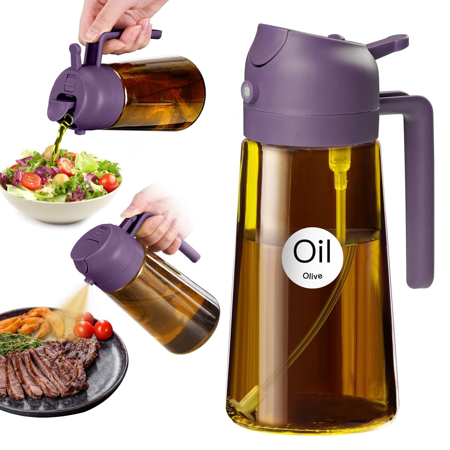 YARRAMATE 16oz/470ml Light Blocking Oil Sprayer for Cooking (Black) | Food-Grade 2 in 1 Olive Oil Dispenser Bottle for Kitchen, Premium Dark Amber Glass Oil Bottle for Air Fryer, BBQ
