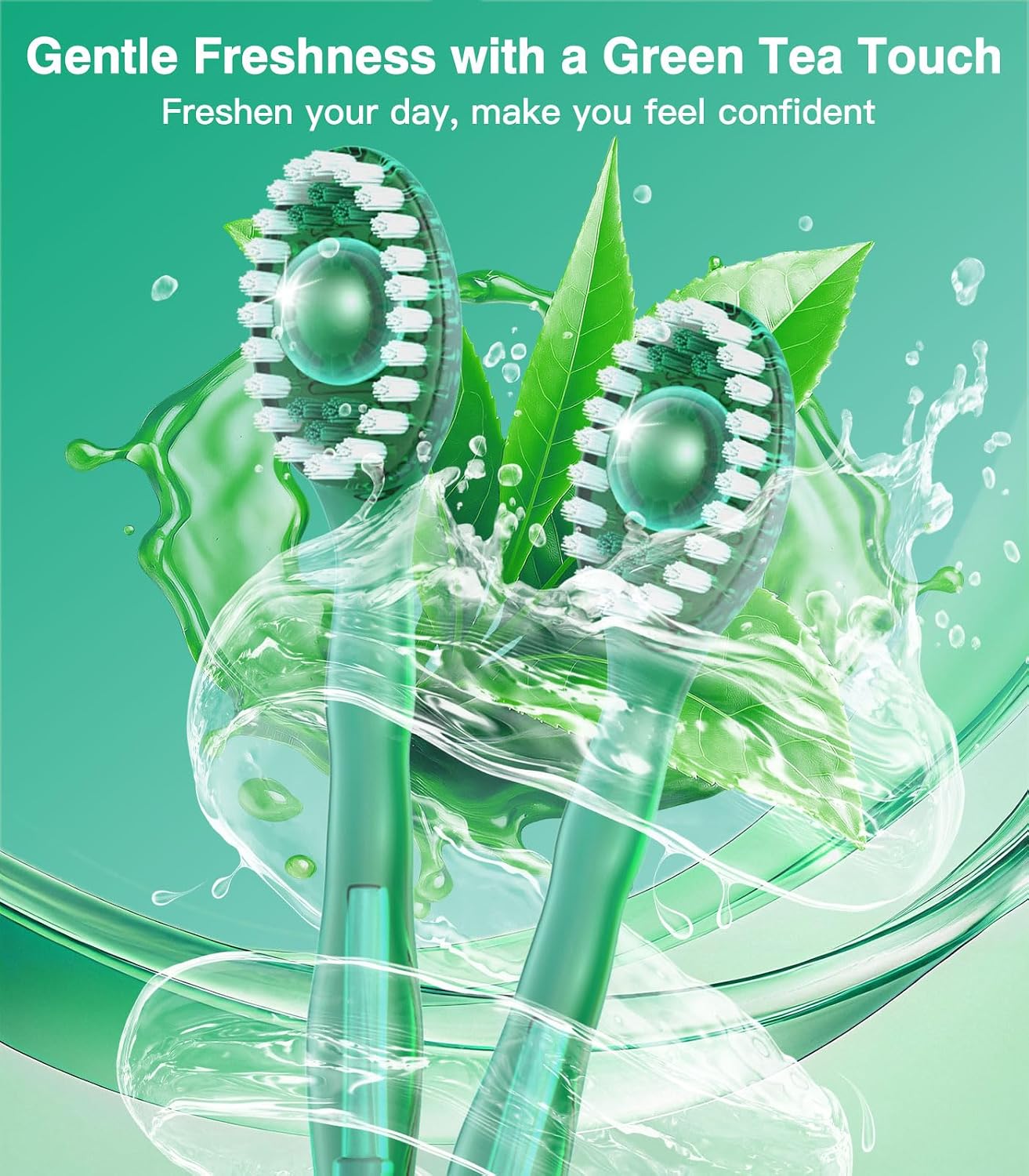 12 Pack 5 in 1 Mini Disposable Toothbrush Kit, Green Tea Flavor | Individually Wrapped, Built-in Toothpaste, Floss, Tooth Pick, Tongue Scraper, Portable for Kids Adults