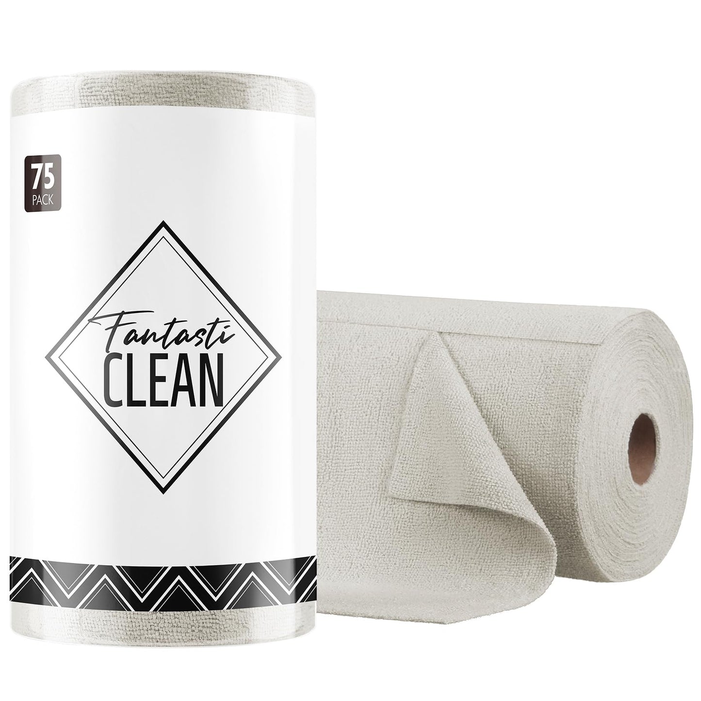 Fantasticlean Microfiber Cleaning Cloth Roll -75 Pack, 12" x 12" (Pink) | Super Absorbent, Lint-free, Tear-away Microfiber Towel Roll, for All-Purpose Cleaning, Reusable Alternative to Paper Towels