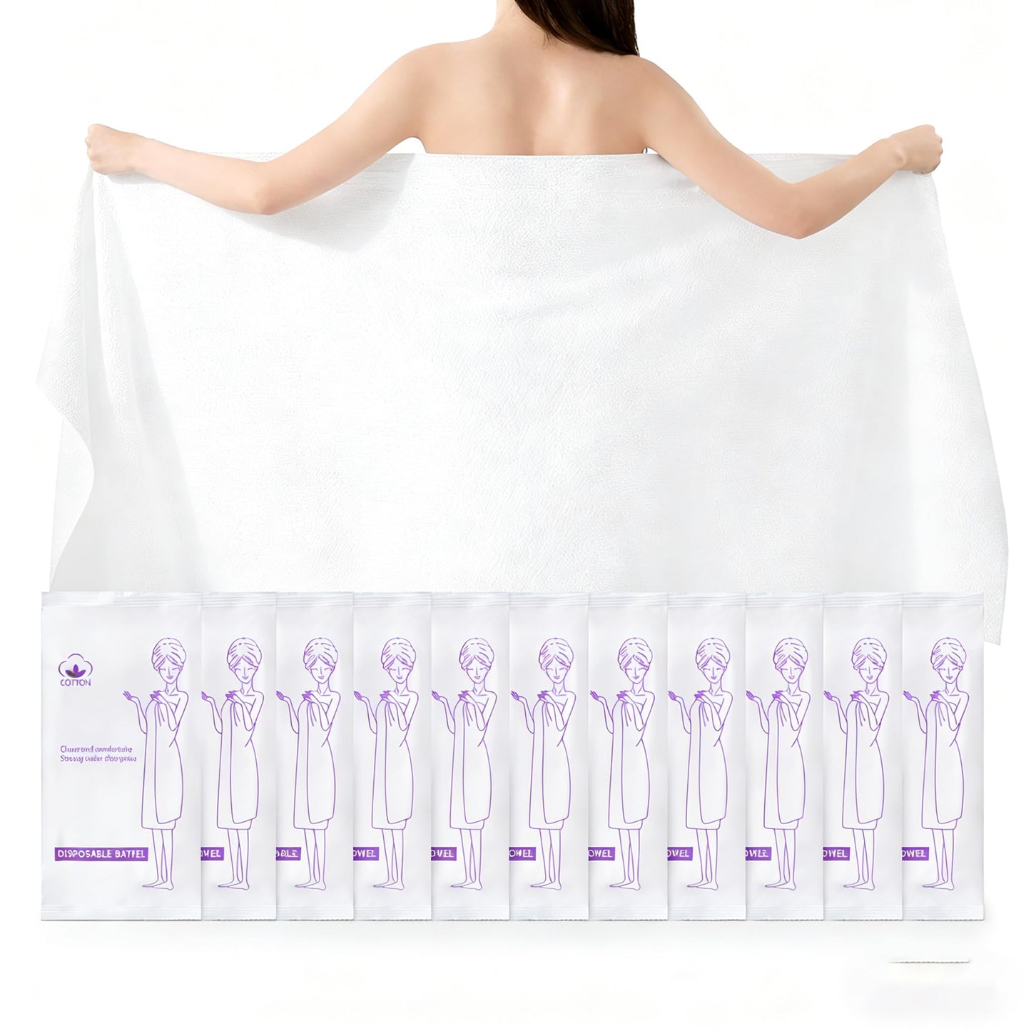 12 Pack Disposable Bath Towels, 55x27.5 Inches Portable Camping Towels | Absorbent, Soft & Hygienic Disposable Body Towels for Camping, Swimming, Beach, Hotel, and Travel