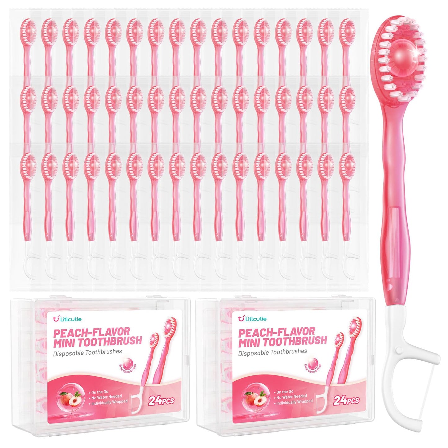 12 Pack 5 in 1 Mini Disposable Toothbrush Kit, Green Tea Flavor | Individually Wrapped, Built-in Toothpaste, Floss, Tooth Pick, Tongue Scraper, Portable for Kids Adults
