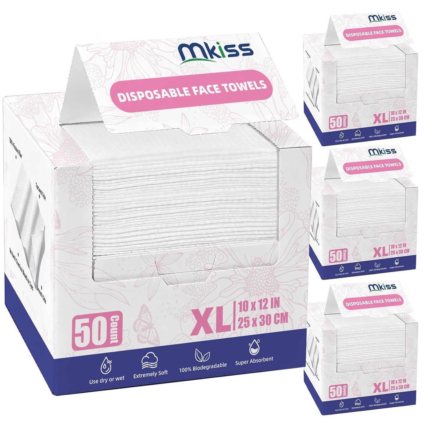 MKISS Large Disposable Face Towels 200 Count,Biodegradable Thick 10"×12" | Premium Facial Towels,Makeup Remover Dry Wipes,Soft Face Towelettes for Sensitive Skin,Skincare and Women Cleaning