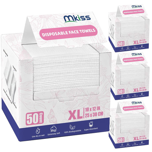 MKISS Large Disposable Face Towels 200 Count,Biodegradable Thick 10"×12" | Premium Facial Towels,Makeup Remover Dry Wipes,Soft Face Towelettes for Sensitive Skin,Skincare and Women Cleaning