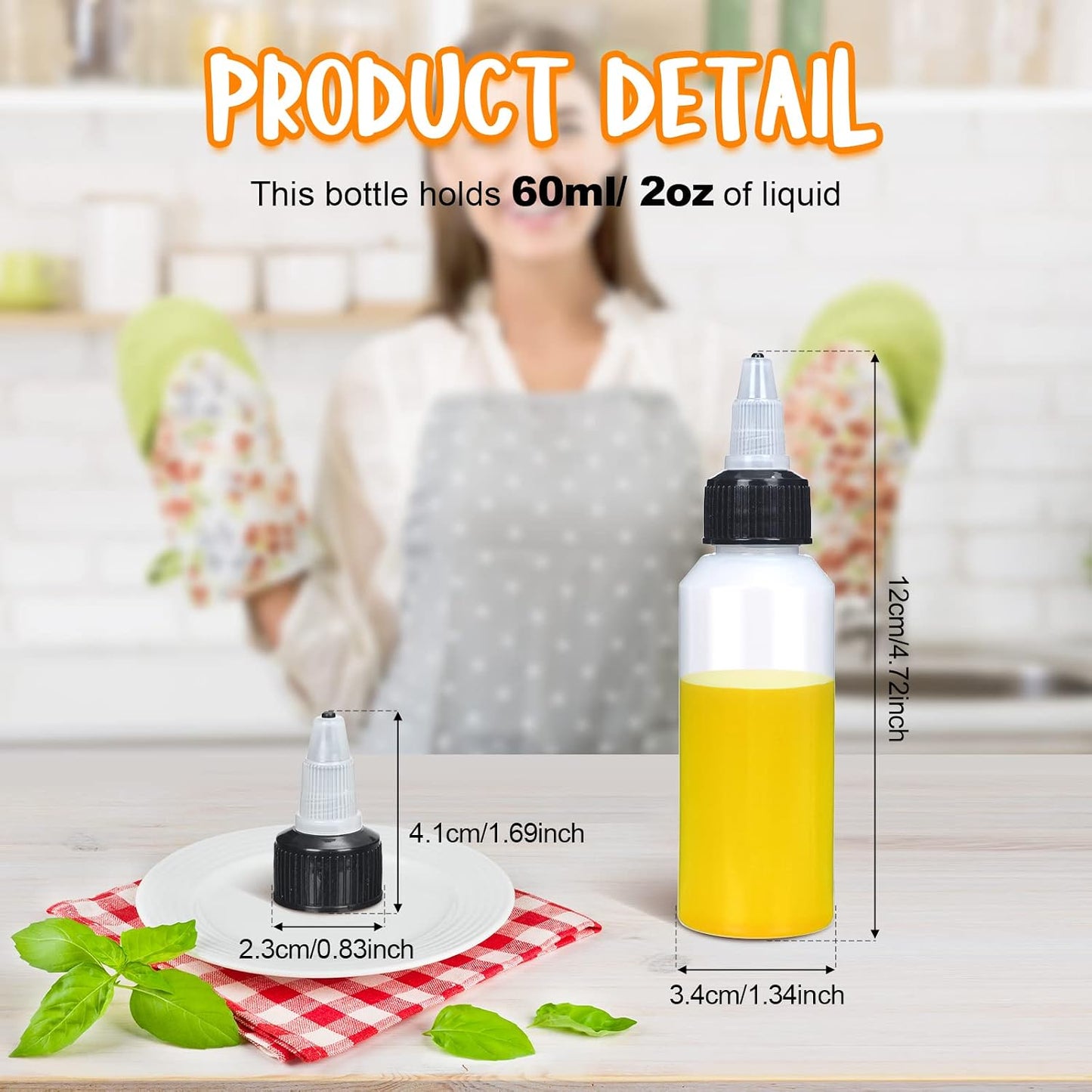 Honeydak 50 Pcs 2 oz Boston Dispensing Squeeze Bottles Empty Plastic Squeeze with Twist Cap Small Clear Bottle Round Bottles with 2 Funnels for Liquids Oils arts Kitchen Household(Black)
