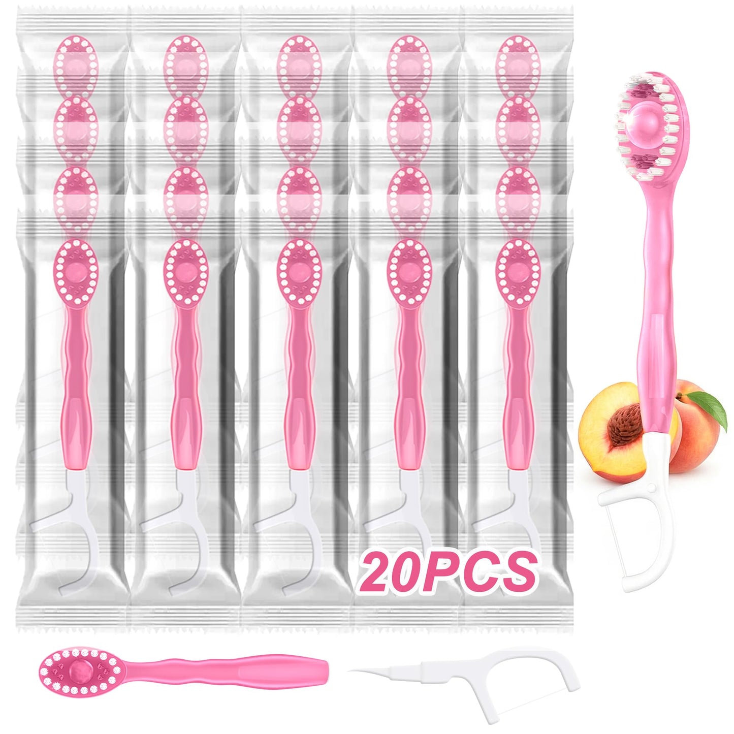 10 Pack 5-in-1 Disposable Toothbrushes with Toothpaste, Mint Flavor | Built-in Floss, Toothpick & Tongue Scraper, Individually Wrapped Mini Toothbrush Set for Travel, Camping & Daily Work Use