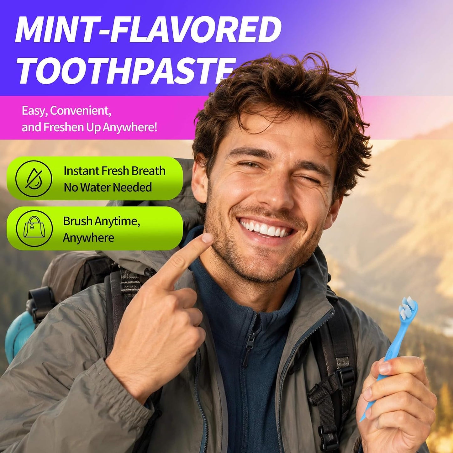 36 Pack Pre-Pasted Mint Disposable Toothbrushes – Individually Wrapped Mini Ultra Soft Bristles Toothbrush - Fluoride Free No Rinsing - 3-in-1 with Floss Pick Tongue Cleaner for Braces Travel Camping