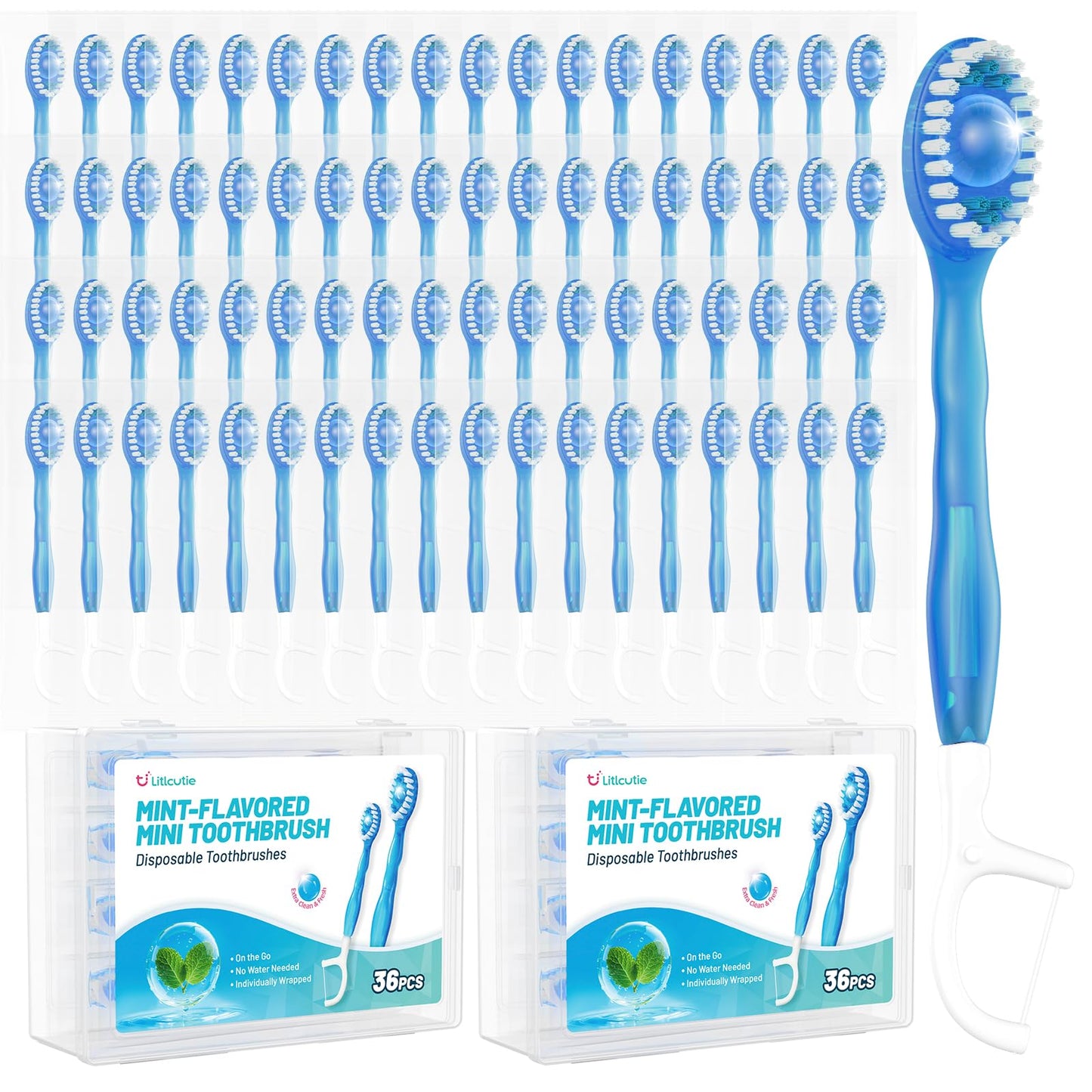 12 Pack 5 in 1 Mini Disposable Toothbrush Kit, Green Tea Flavor | Individually Wrapped, Built-in Toothpaste, Floss, Tooth Pick, Tongue Scraper, Portable for Kids Adults
