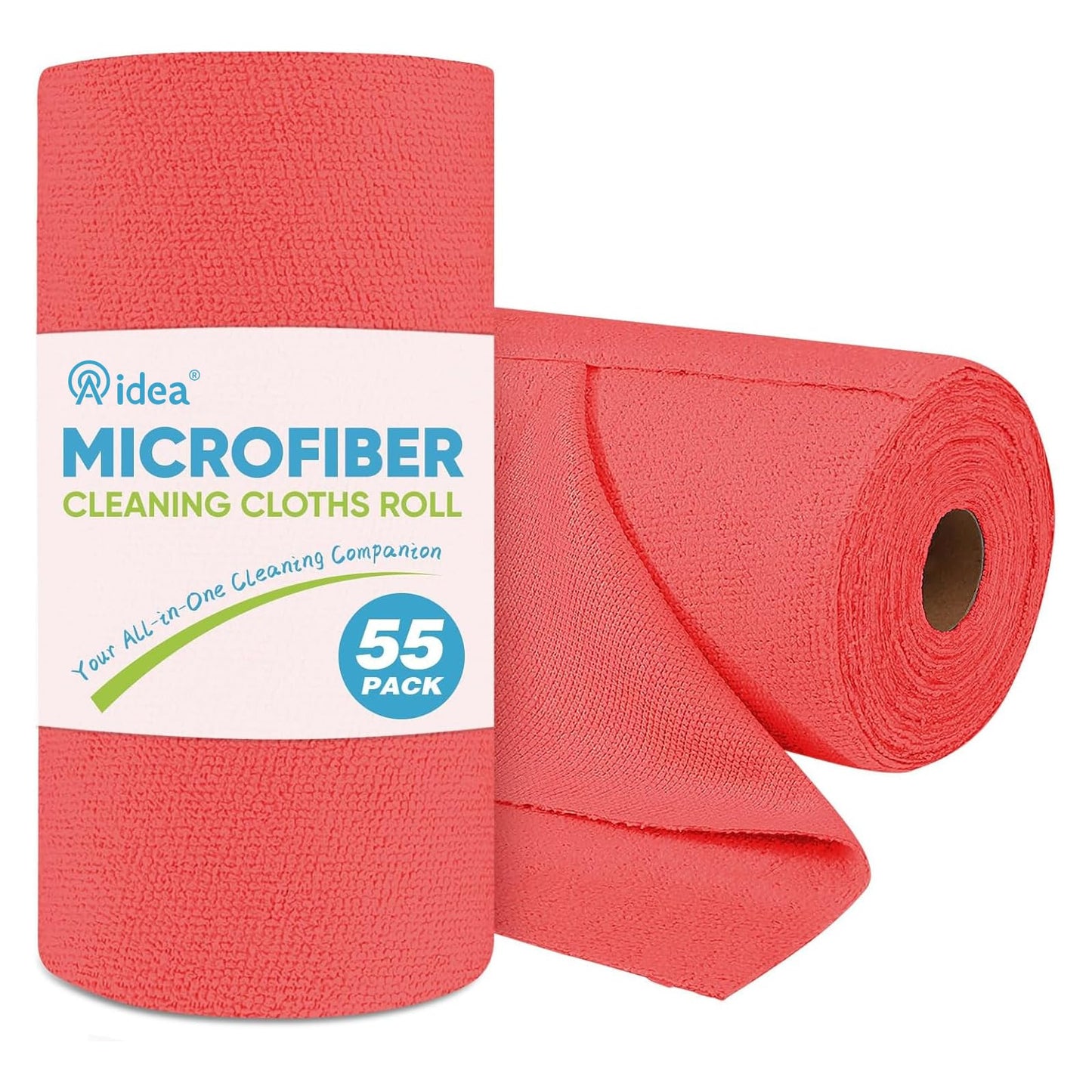 AIDEA Microfiber Cleaning Cloth Roll, Blue Shop Towels 55 Sheets 11×9" | Reusable Paper Towels, Microfiber Towels for Cars, Microfiber Rags for Automotive,Workshop, House, Kitchen, Cleaning Supplies