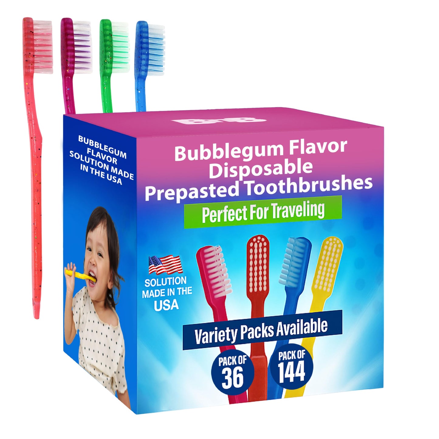 144 Prepasted Disposable Toothbrushes | Pre-Pasted Soft Bristle Tooth Brush for Dental Care & Oral Hygiene | Individually Wrapped Toothbrush Pack Airbnb Gifts | No Water Needed, Paste Made in USA.