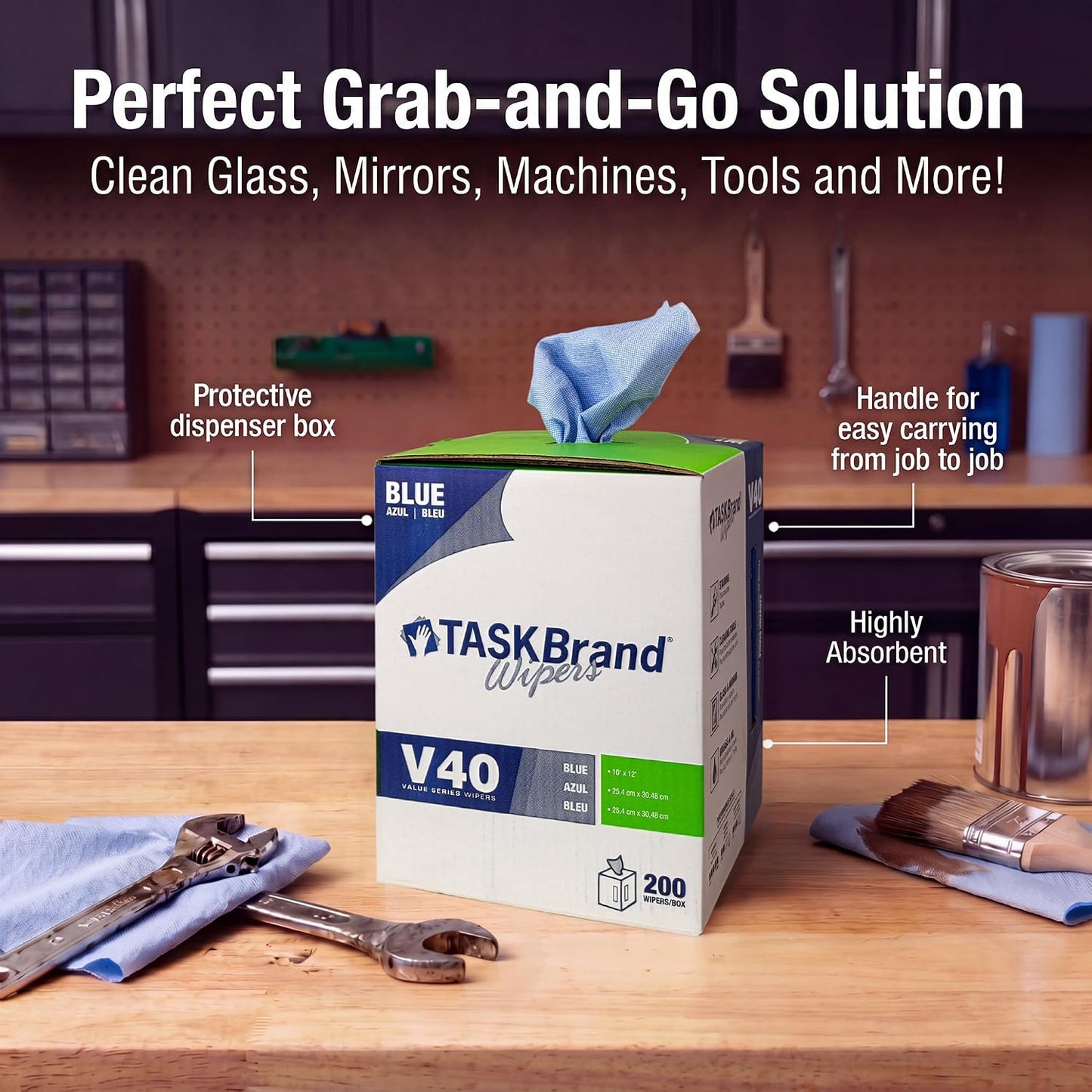 TaskBrand N-V040CGB Blue V40 Value Series Center Pull Wiper Sheets, All-Purpose Disposable Cleaning Towels, 10 x 11.5 Inches, Roll of 200