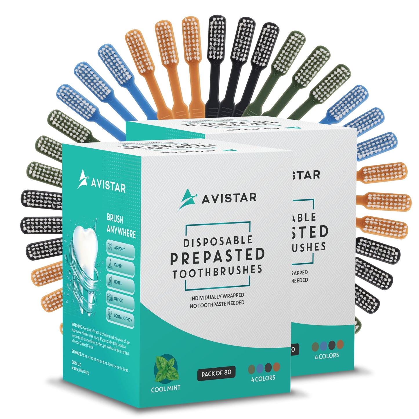 Avistar 40 Prepasted Disposable Toothbrushes Individually Wrapped - Single Use Pre Pasted Disposable Toothbrushes with Toothpaste Built in - Waterless Toothbrush for Travel, Guests, Hotel, & Camping