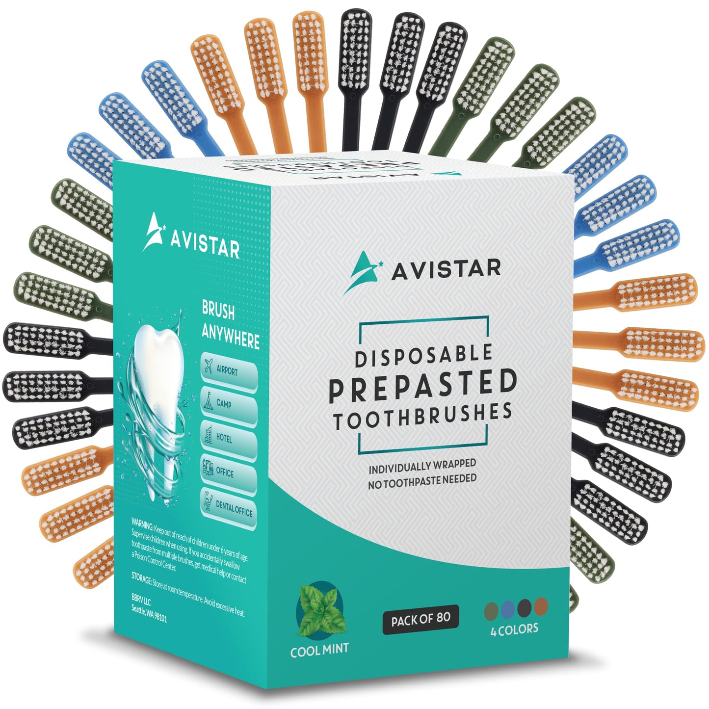 Avistar 40 Prepasted Disposable Toothbrushes Individually Wrapped - Single Use Pre Pasted Disposable Toothbrushes with Toothpaste Built in - Waterless Toothbrush for Travel, Guests, Hotel, & Camping