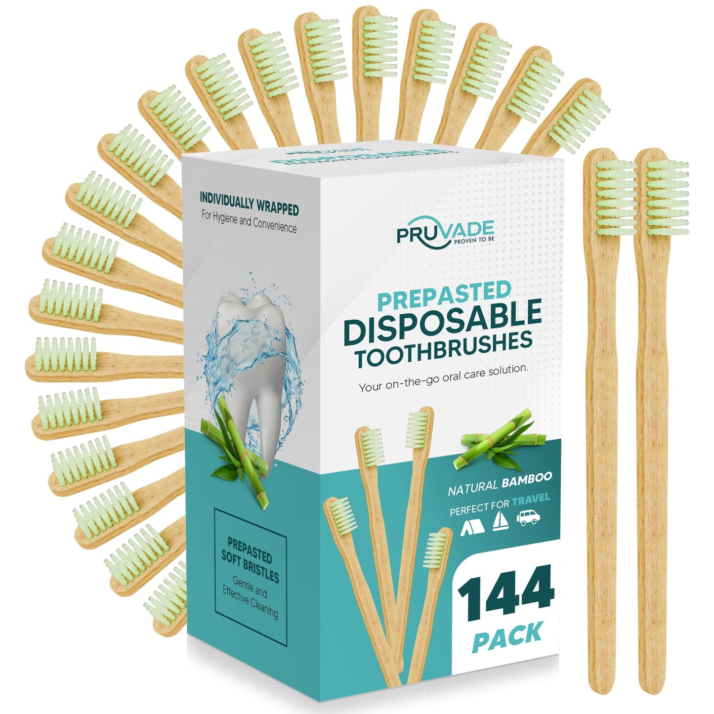144 Pack Disposable Toothbrushes with Toothpaste - Prepasted Mint | Prepasted Toothbrushes - Individually Wrapped Single Use Waterless Tooth Brush with Soft Bristles for Hotel, Camping, Travel